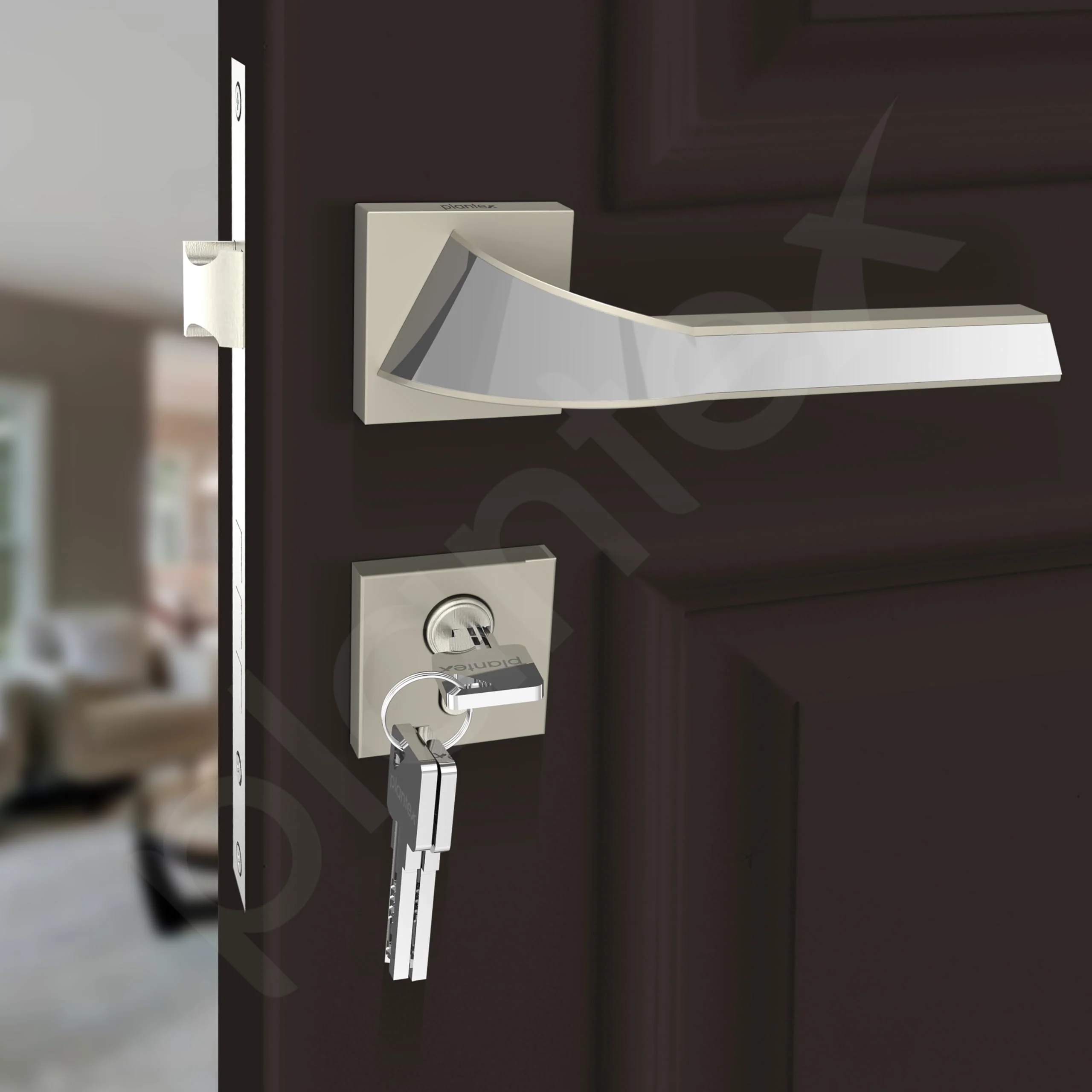 Plantex Triple Security Door Lock for Home/Main Door Lock Set with 3 Years of Warranty/Mortise Lock for Door with Brass Lock Body & Cylinder(7090 - Satin White & Chrome Finish) - Image 7