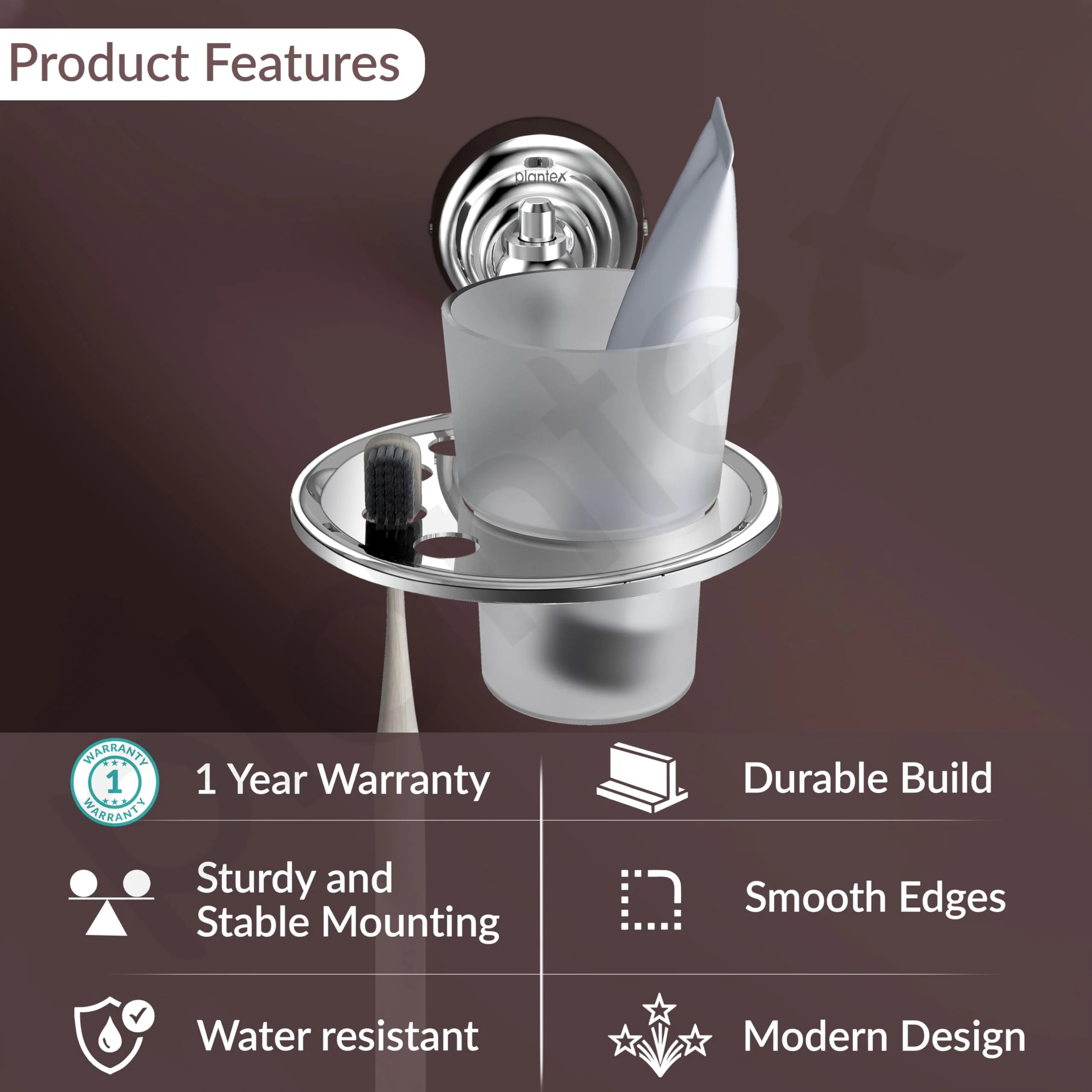 Plantex Tumbler for Bathroom/304 Grade Stainless Steel Toothbrush Holder/Bathroom Accessories - Pack of 1 Skyllo(Chrome) - Image 2