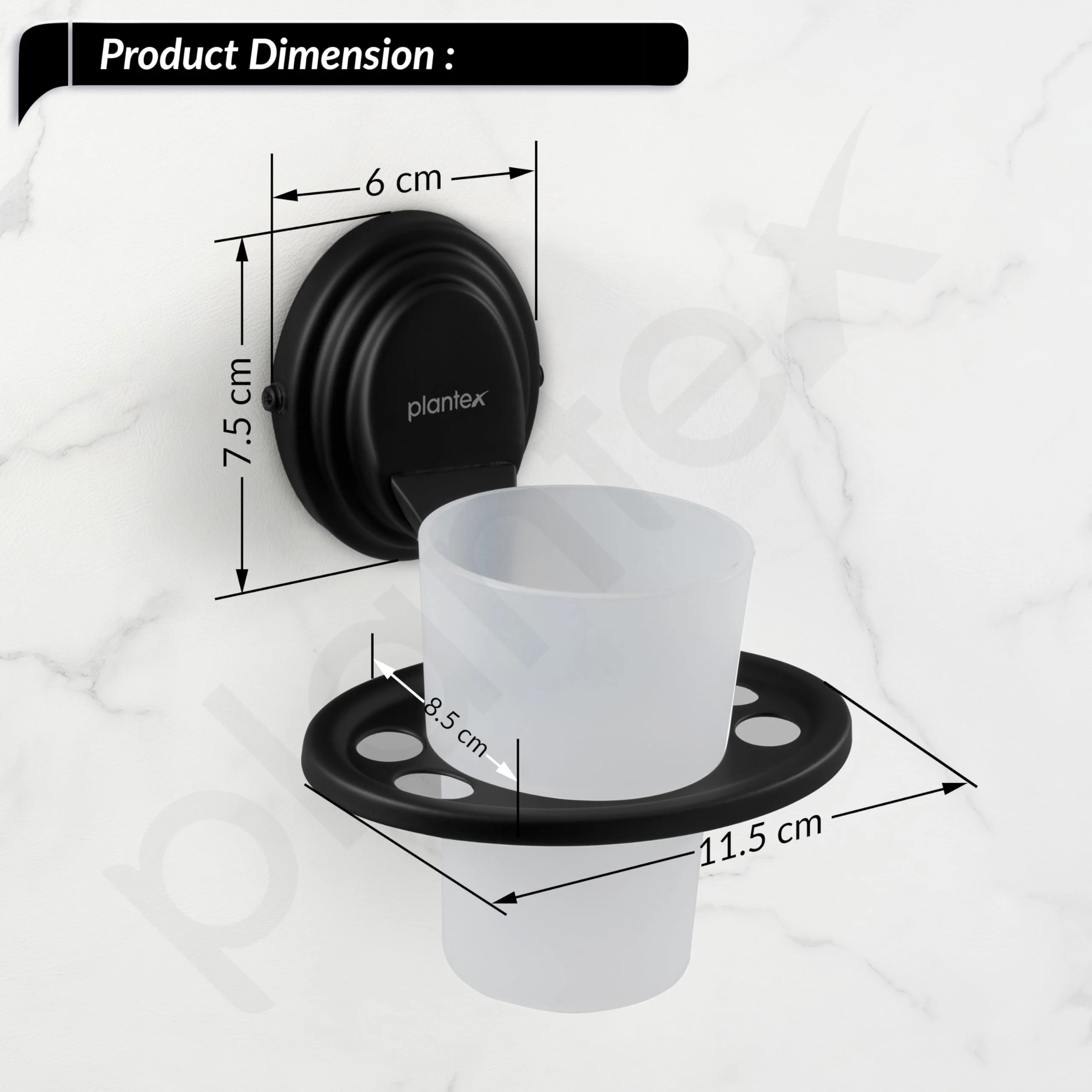 Plantex Tumbler Holder for Bathroom/304 Grade Stainless Steel Toothbrush Holder with Stand/Bathroom Accessories - Cubic (Black) - Image 2