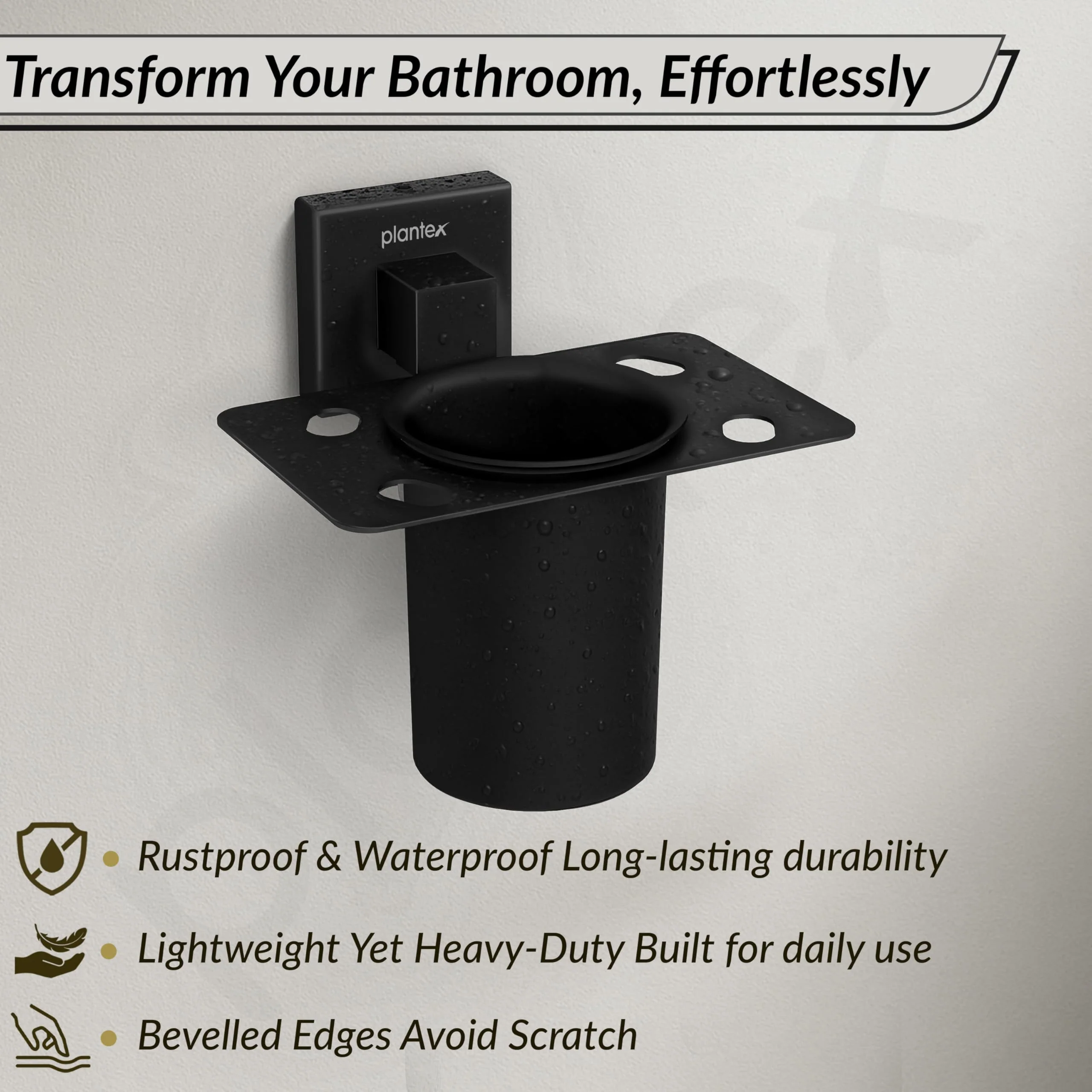 Plantex Tumbler Holder for Bathroom/Stainless Steel Toothpaste Holder/Toothbrush Holder/Bathroom Accessories - Pack of 1 (Black) - Image 7