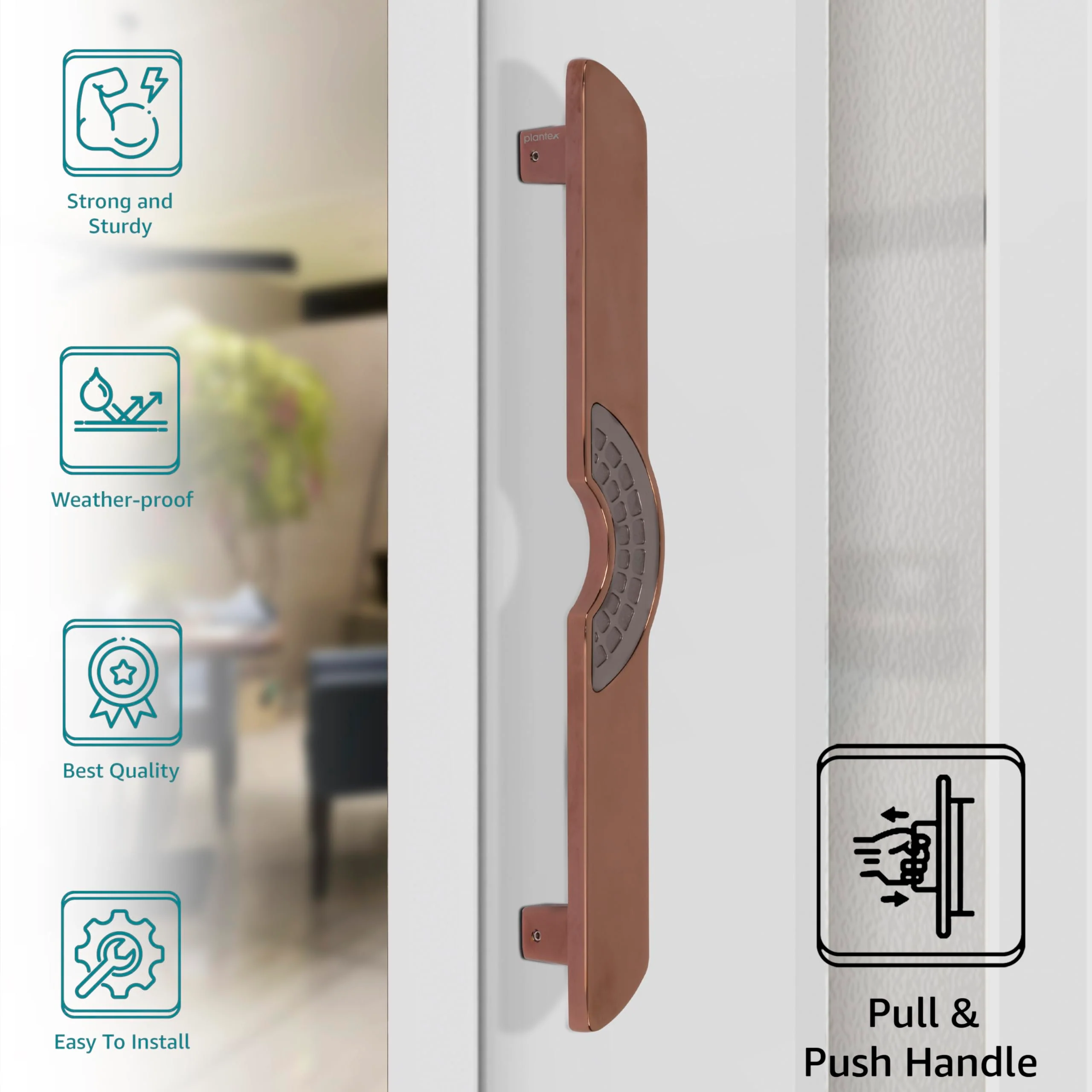 Plantex Ultron Door Handle for Main Door/Main Door Handle 15 Inch/Pull Push Door Handle for Glass & Wooden Door, Pack of 1 (316,Rose Gold and Grey Finish) - 3 Years Warranty, Pull Handle - Image 3