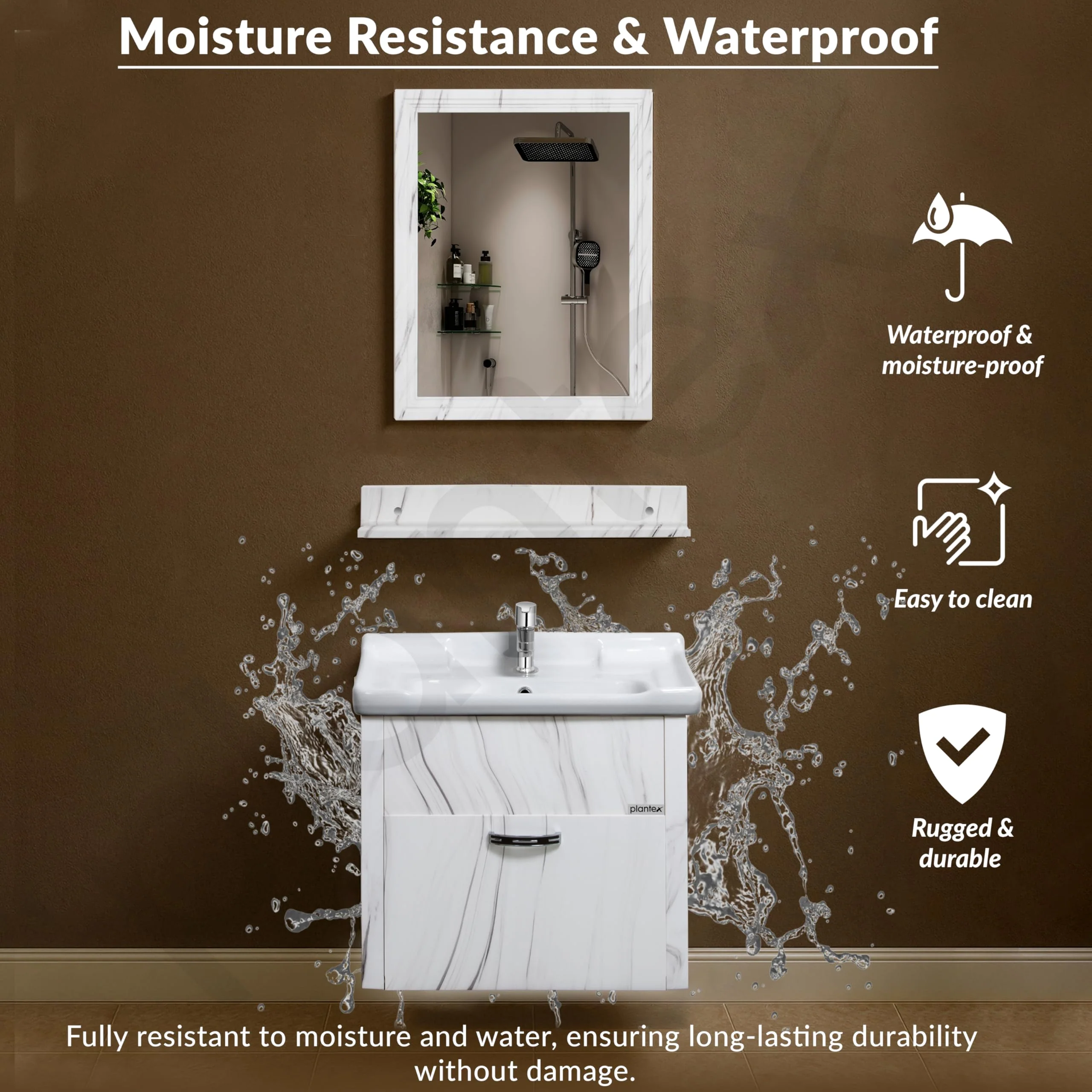 Plantex Unbreakable Bathroom Vanity Cabinet & Washbasin Set/Washbasin with Cabinet/Basin Cabinet for Bathroom with Mirror (White) - Image 2