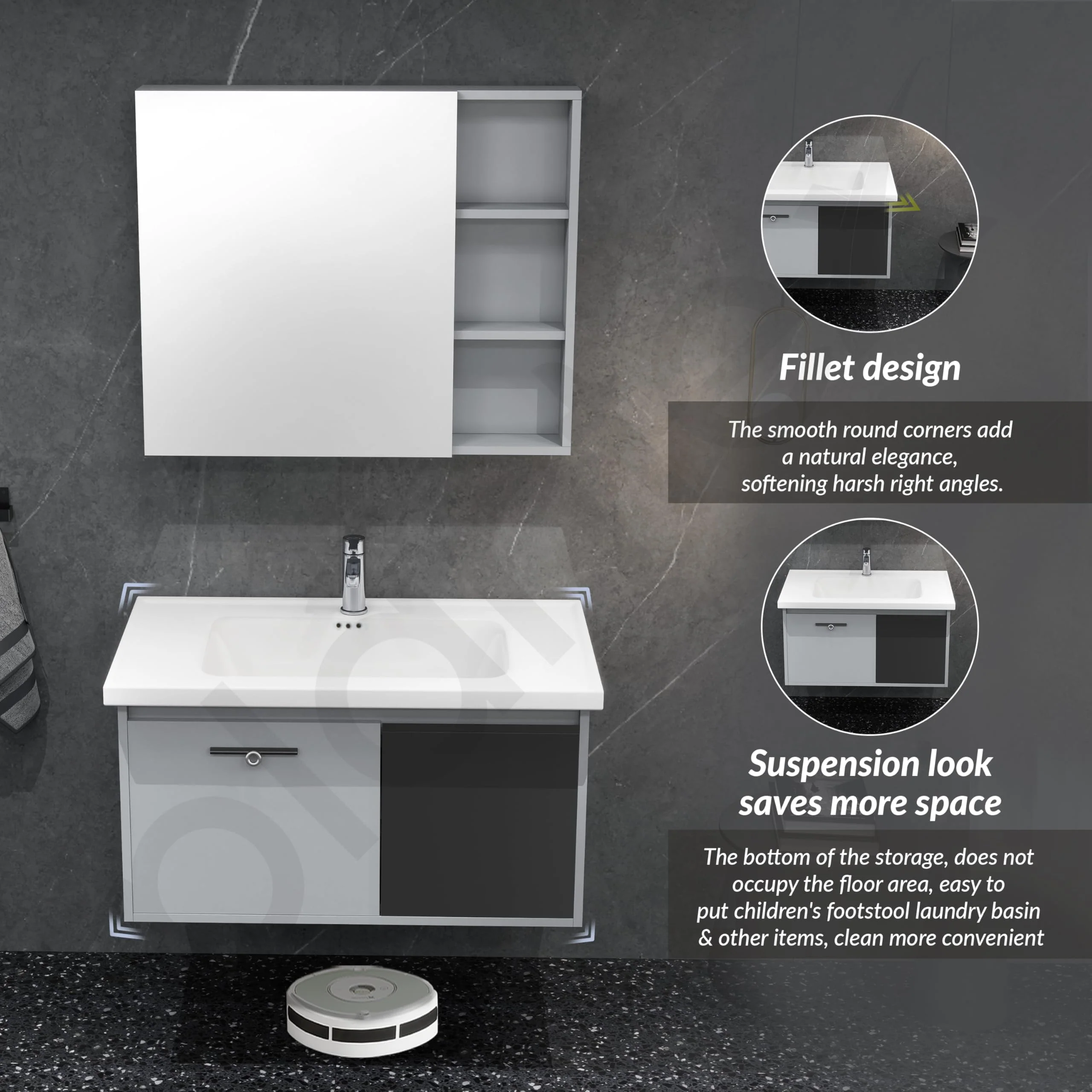 Plantex Unbreakable Plywood Vanity Set for Bathroom/Undermount Wash Basin with Cabinet Full Set/Bathroom Organizer with Mirror, Coupling & Cabinet (NZBC-11) - Image 3