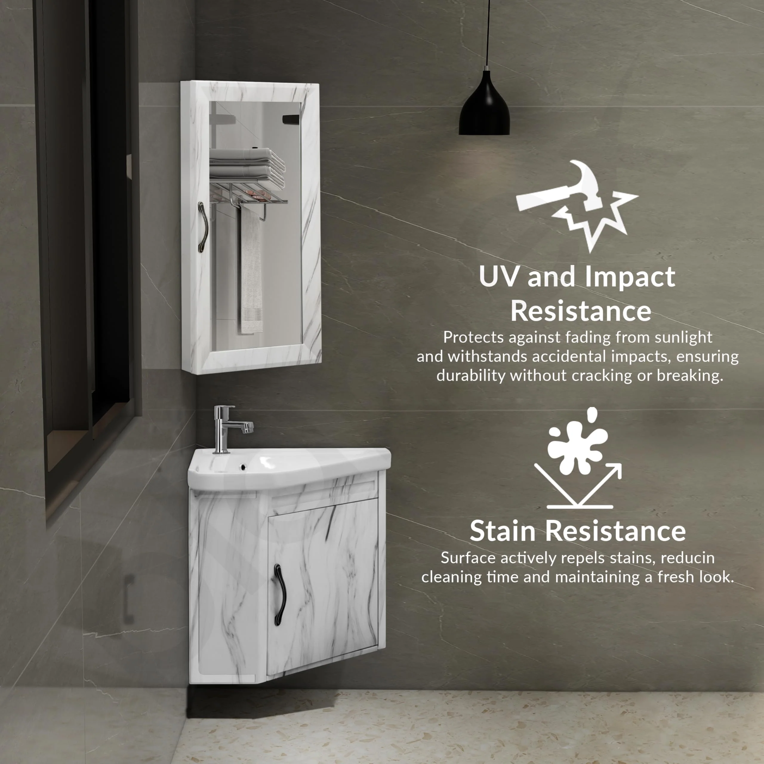 Plantex Unbrekable Wall Mount Vanity Cabinet with Washbasin and Mirror/Corner Basin with Cabinet for Bathroom - (484, White) - Image 4