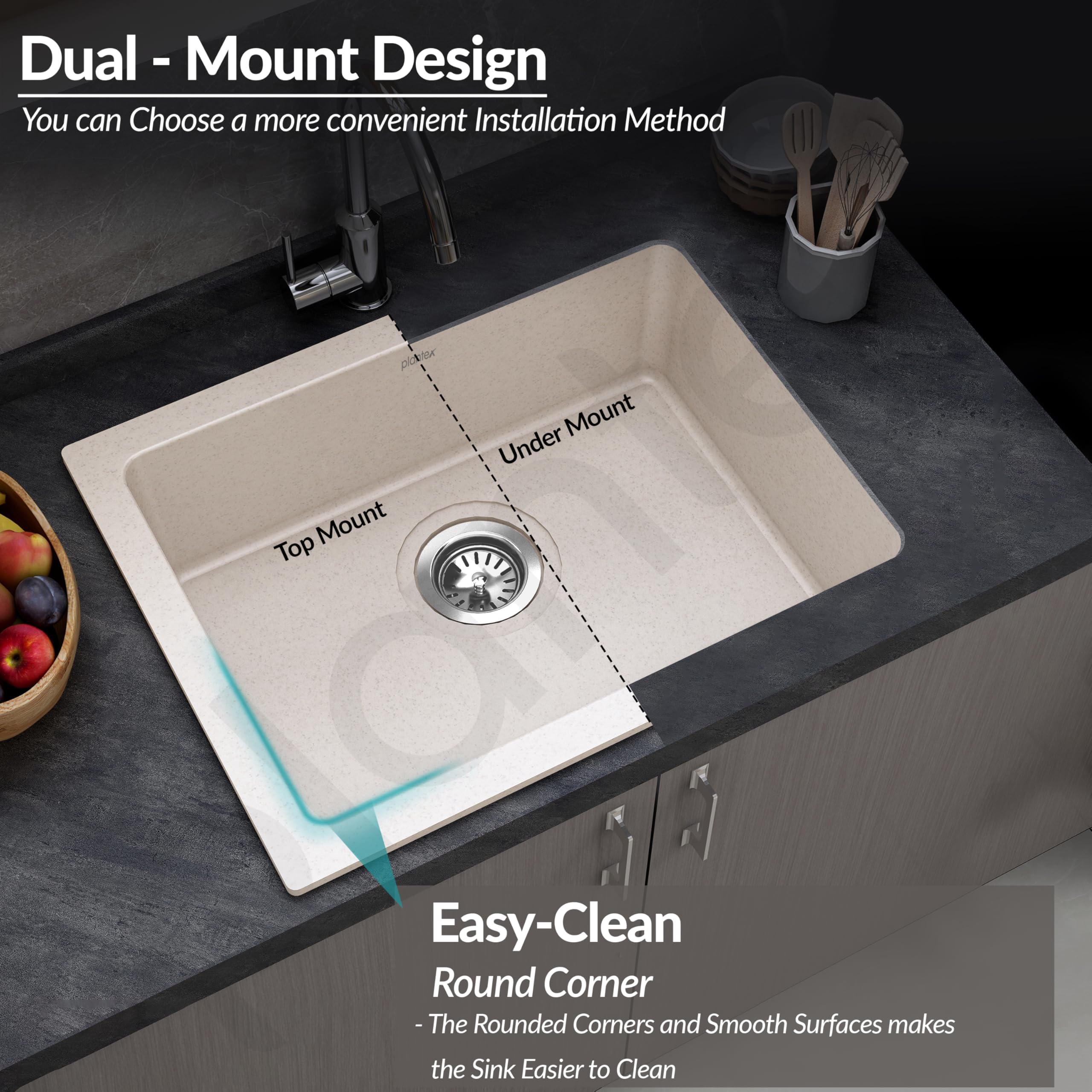 Plantex Undermount Sink for Kitchen/Quartz Acrylic Kitchen Sink with 10 Years Warranty by Plantex/Granite Single Bowl Kitchen Sinks with Coupling (Ultra Brun-24x18 Inches) - Image 6