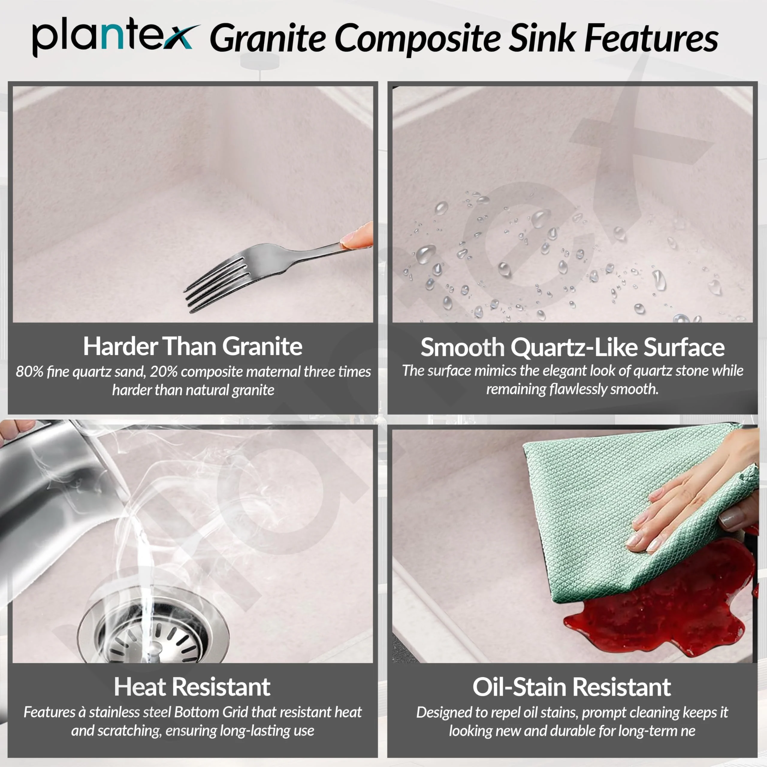 Plantex Undermount Sink for Kitchen/Quartz Acrylic Kitchen Sink with 10 Years Warranty by Plantex/Granite Single Bowl Sinks with Coupling (Rayon 32x20 Inches) - Image 3
