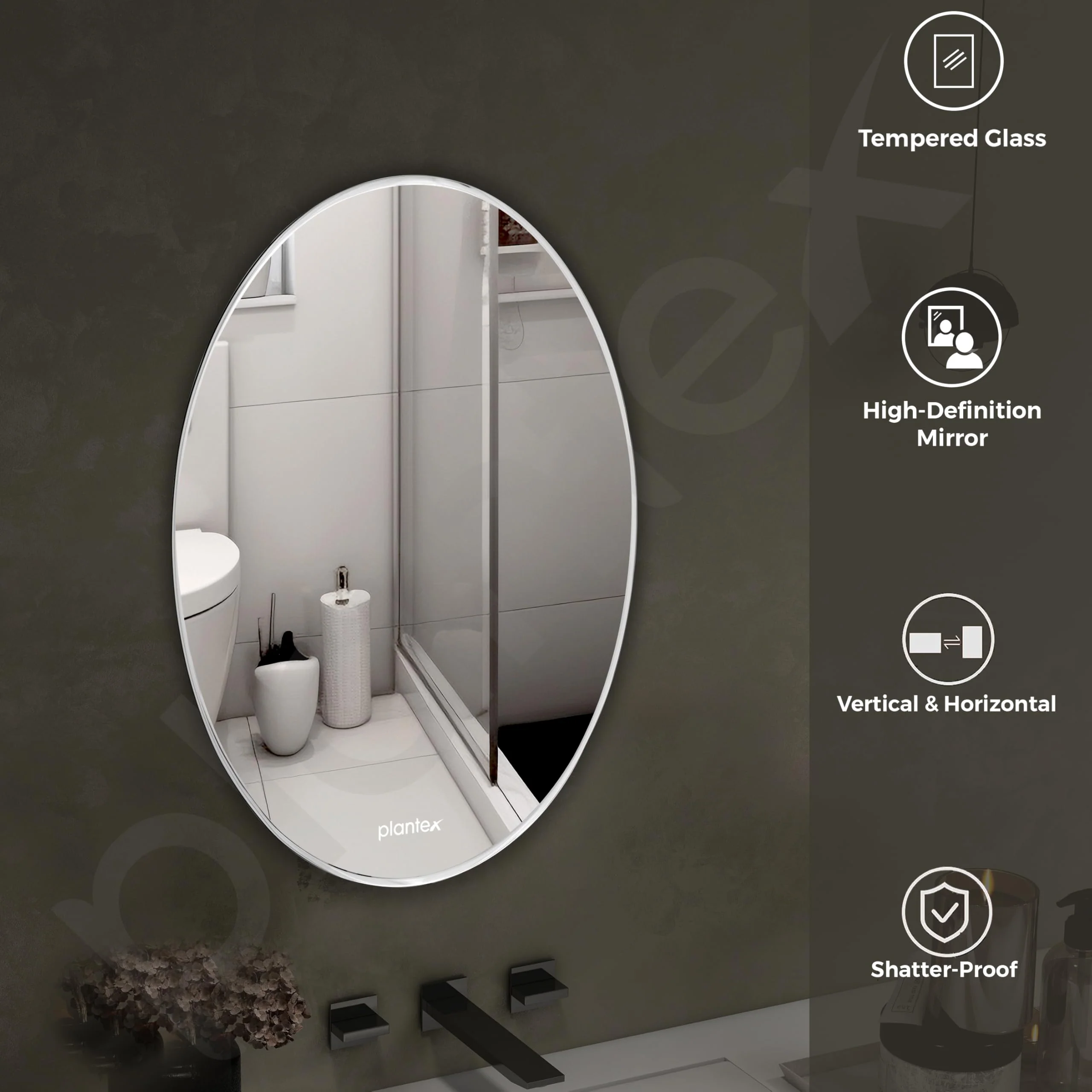 Plantex Unframed Unframed Oval Mirror for Wall/Mirror with Beveled Smooth Edges/Mirror for Bathroom/Dressing Room/Living Room/Bedroom/Entryway - (18x12 Inch), White - Image 3