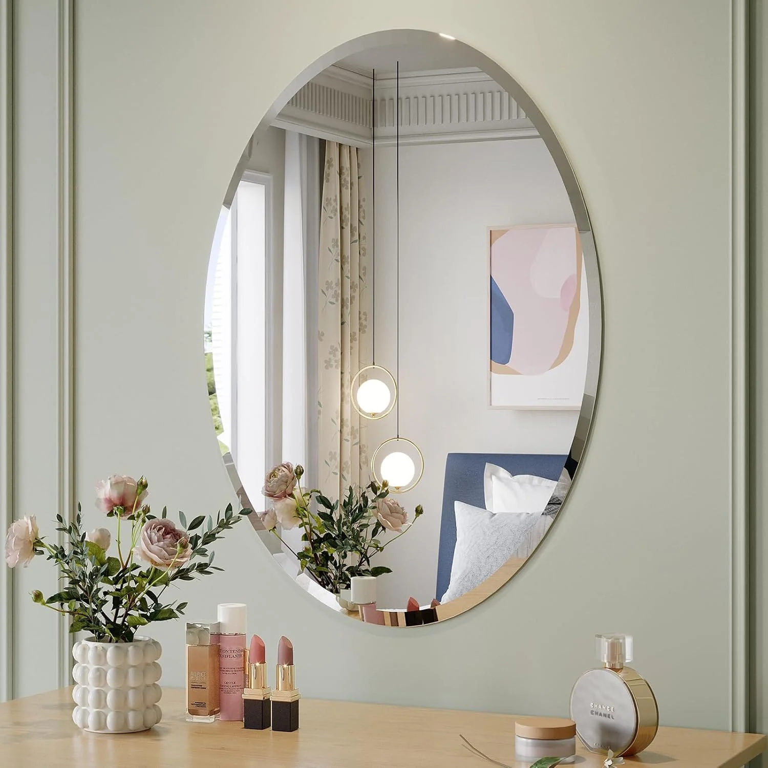 Plantex Unframed Unframed Oval Mirror for Wall/Mirror with Beveled Smooth Edges/Mirror for Bathroom/Dressing Room/Living Room/Bedroom/Entryway - (18x12 Inch), White - Image 6