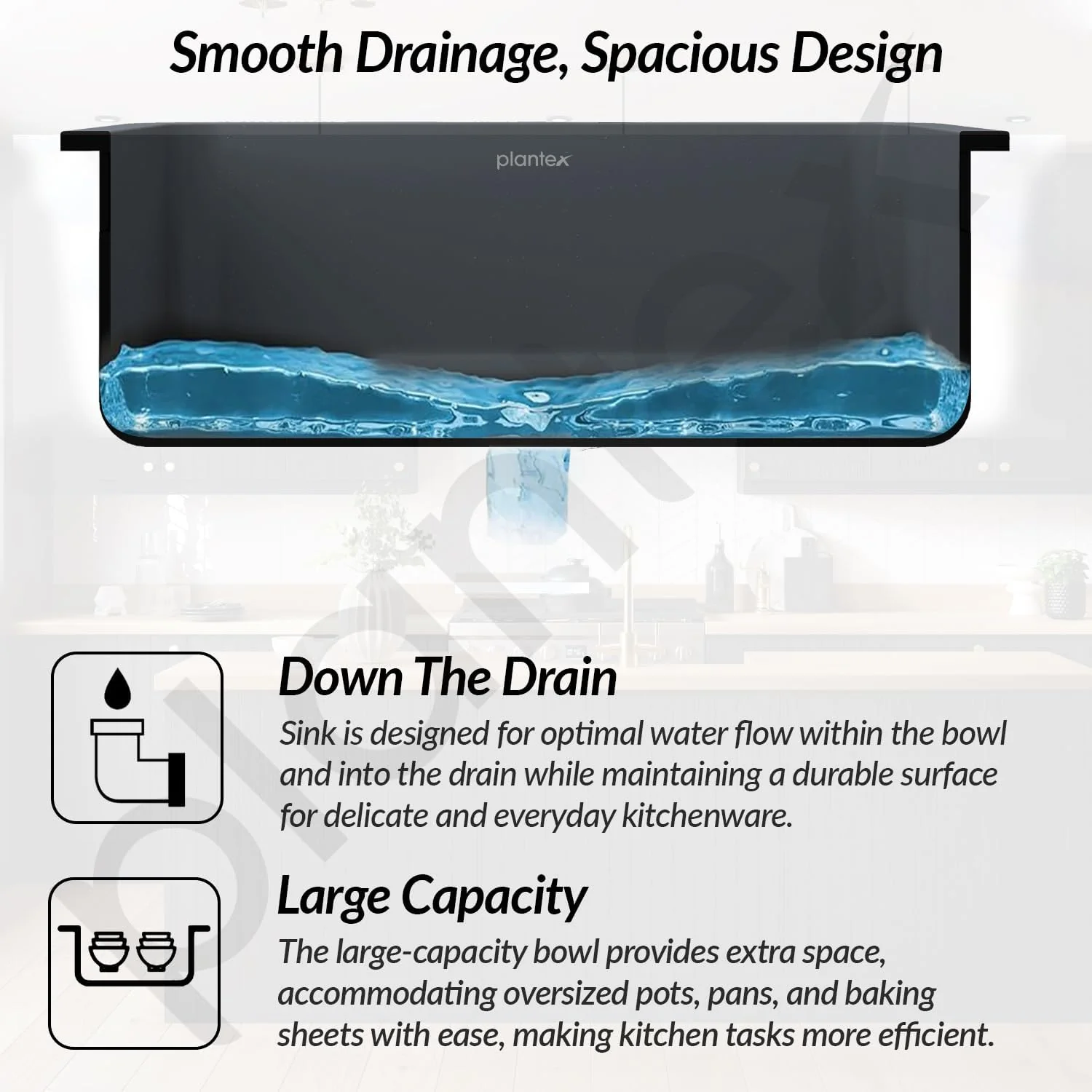 Plantex UV Protected Kitchen Sink/Single Bowle Sink For Home/Matt German Engineered Technology Quartz Sink For Kitchen (Smoke Grey-18X24 Inch) - Image 4