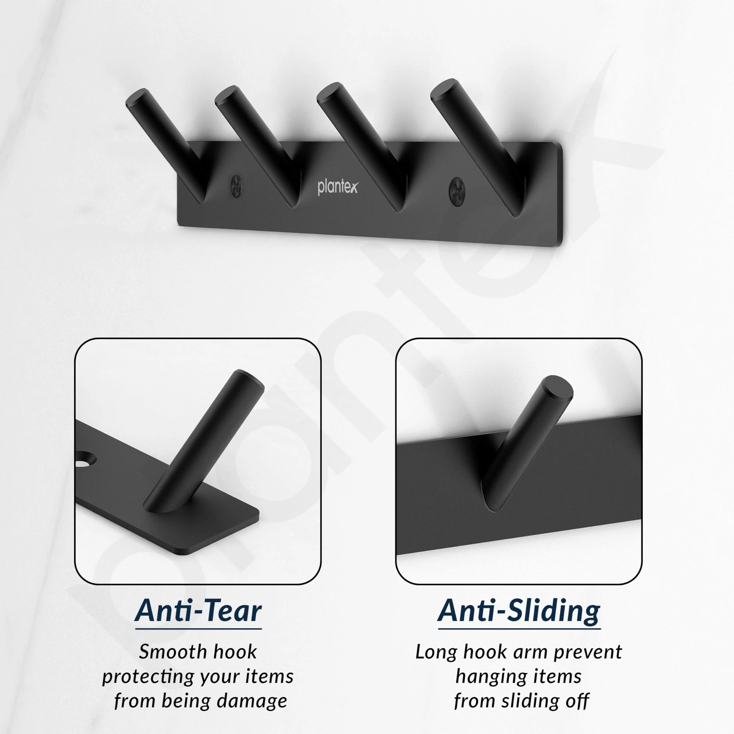 Plantex Wall Hooks for Hanging Cloth/Stainless Steel Towel Hangers/Bathroom Robe Hooks/Door Hangers/Round Wall Hook/Hook Rail for Hanging Keys - 4 Hooks (Pack of 1, Z-Black) - Image 5