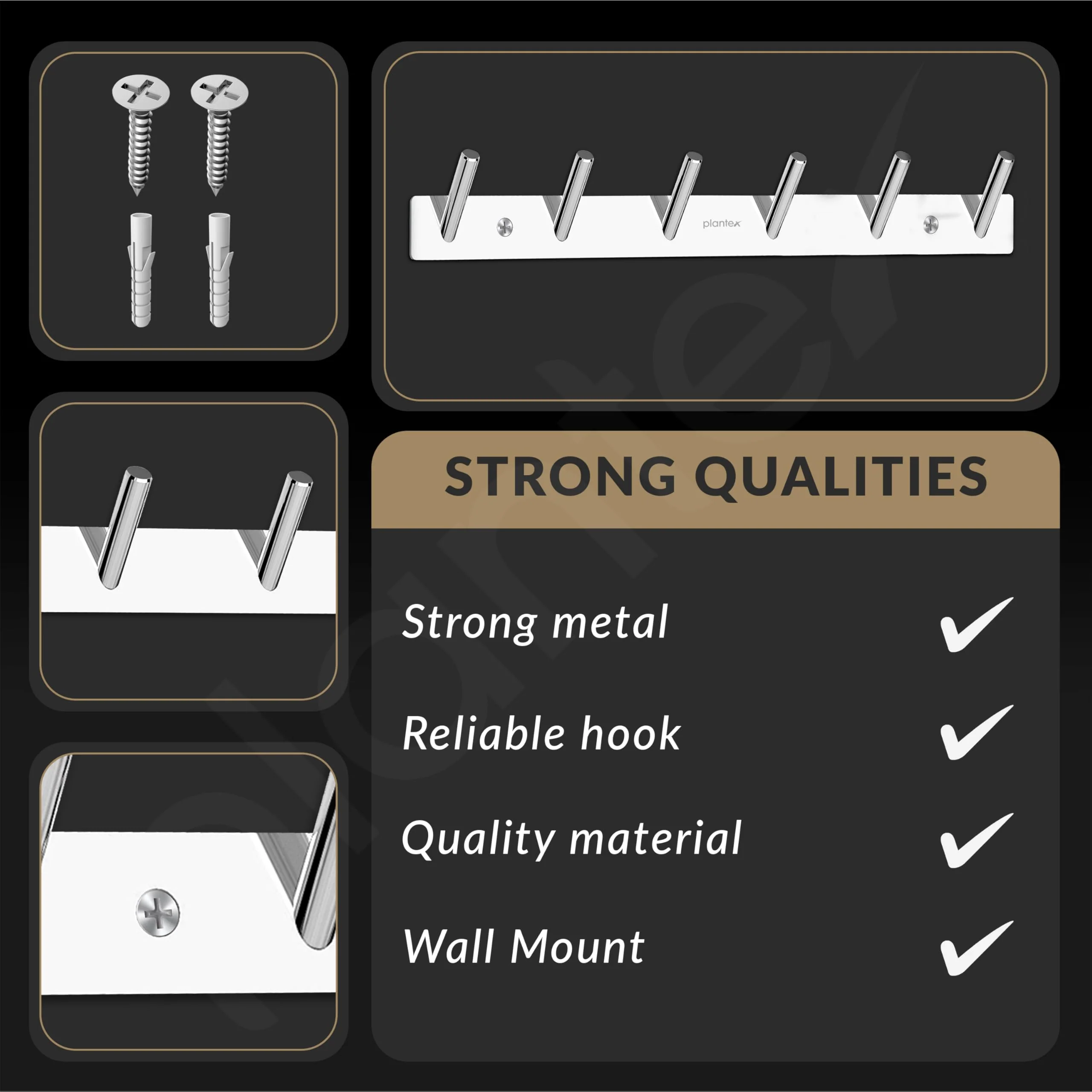 Plantex Wall Hooks for Hanging Cloth/Stainless Steel Towel Hangers/Bathroom Robe Hooks/Door Hangers/Round Wall Hook/Hook Rail for Hanging Keys - 6 Hooks (Pack of 1, Chrome) - Image 4