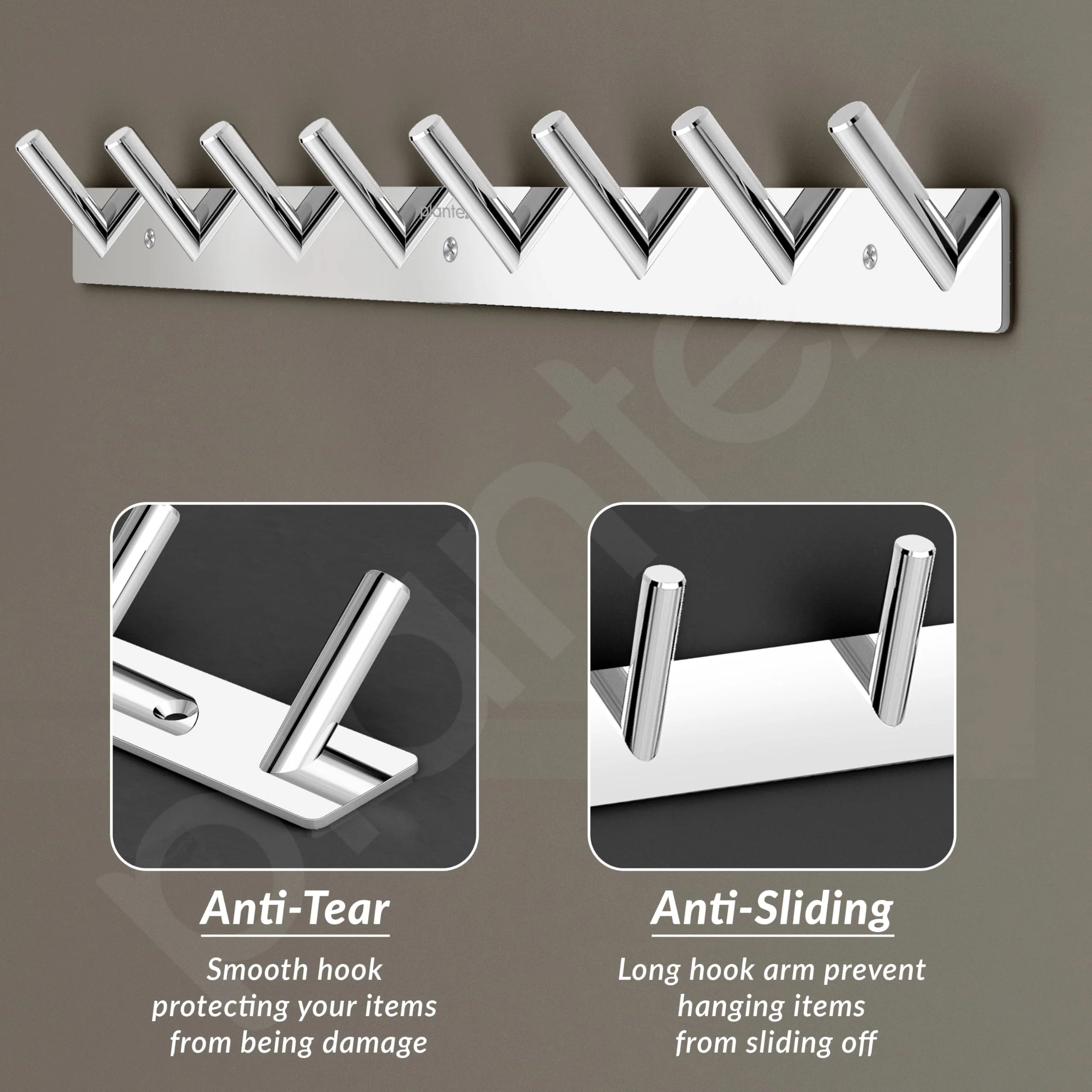 Plantex Wall Hooks for Hanging Cloth/Stainless Steel Towel Hangers/Bathroom Robe Hooks/Door Hangers/Round Wall Hook/Hook Rail for Hanging Keys - 8 Hooks (Pack of 1, Chrome) - Image 4