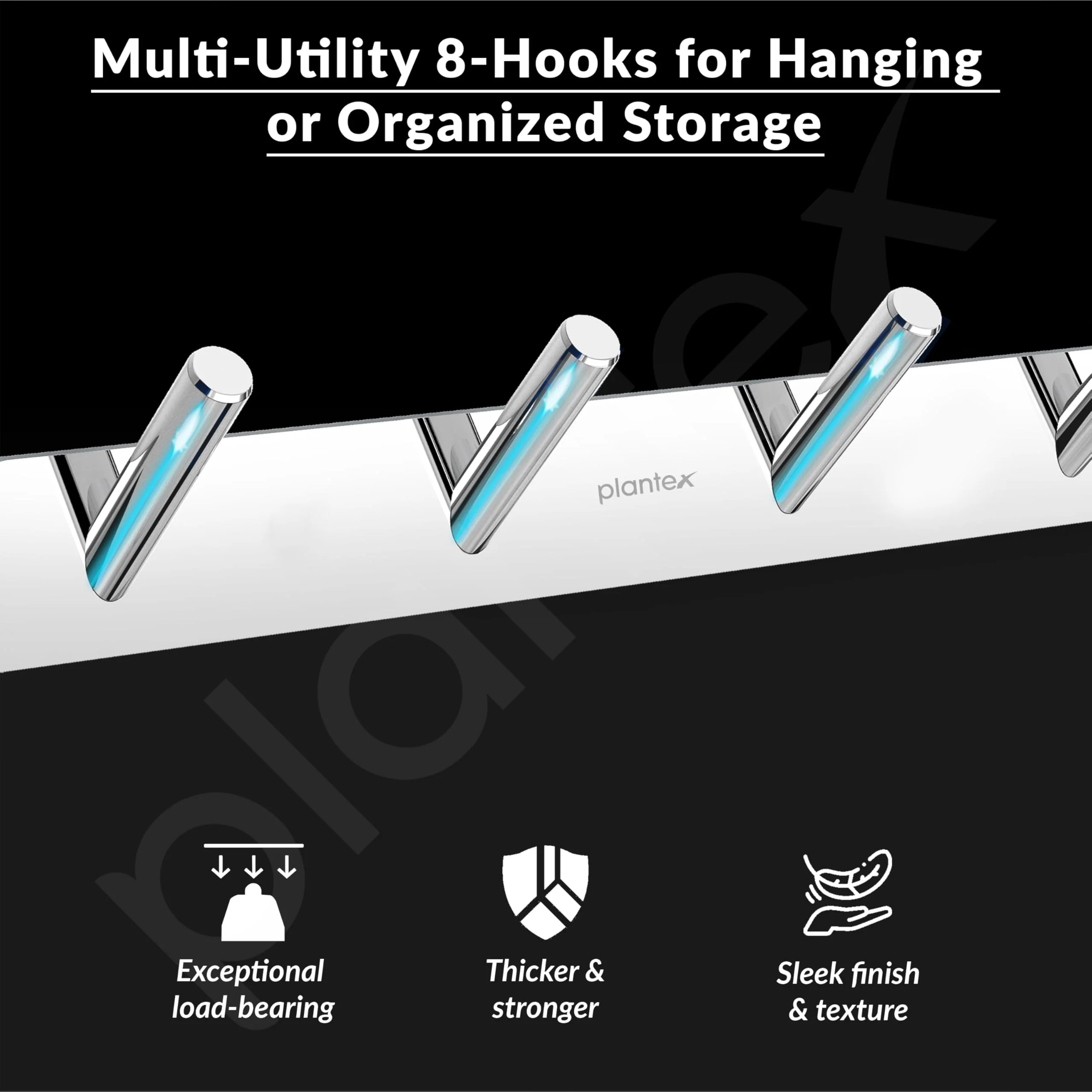 Plantex Wall Hooks for Hanging Cloth/Stainless Steel Towel Hangers/Bathroom Robe Hooks/Door Hangers/Round Wall Hook/Hook Rail for Hanging Keys - 8 Hooks (Pack of 1, Chrome) - Image 5