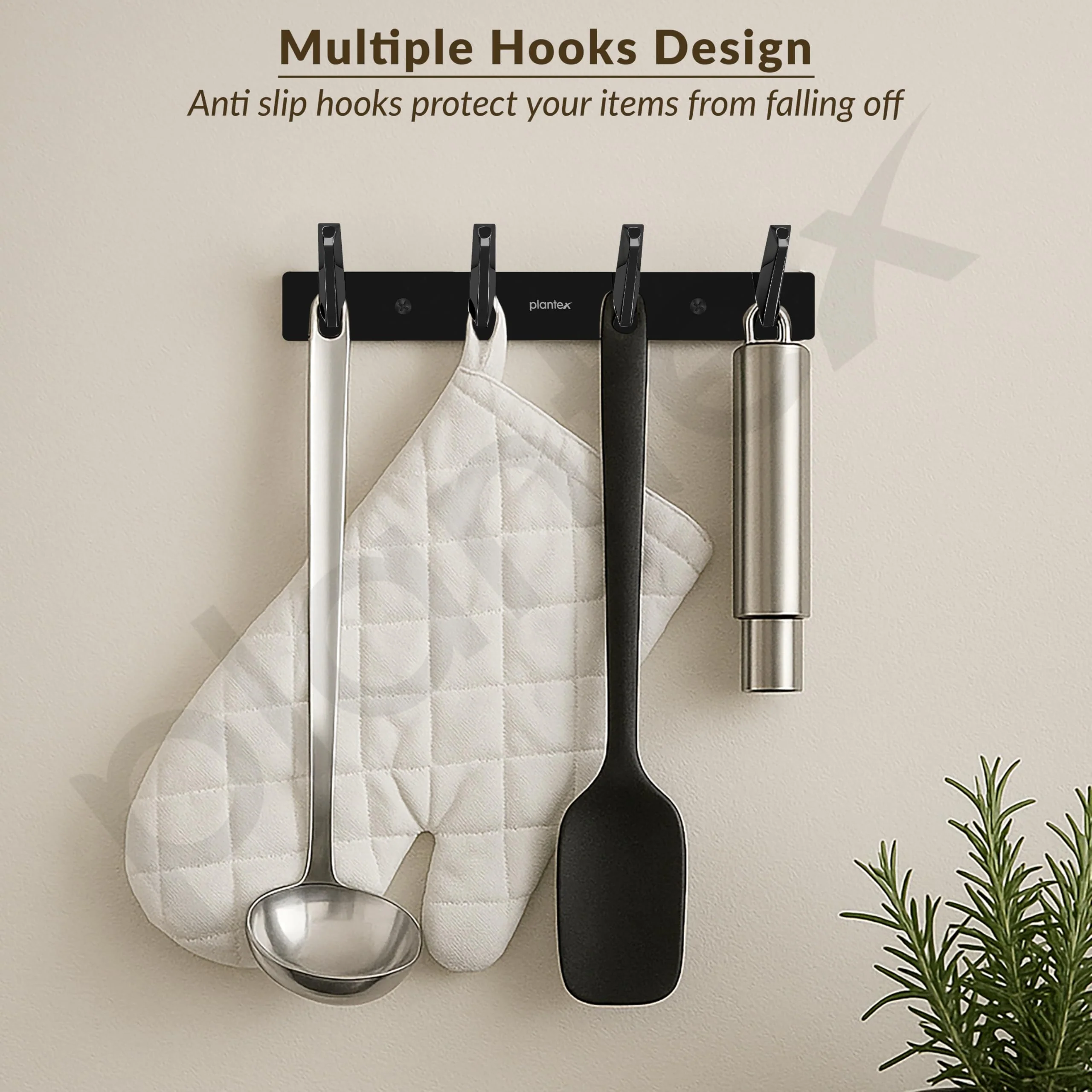 Plantex Wall Hooks for Hanging Cloth/Stainless Steel Towel Hangers/Bathroom Robe Hooks/Door Hangers/Square Wall Hook/Hook Rail for Hanging Keys - 4 Hooks (Pack of 1, PVD Black) - Image 2