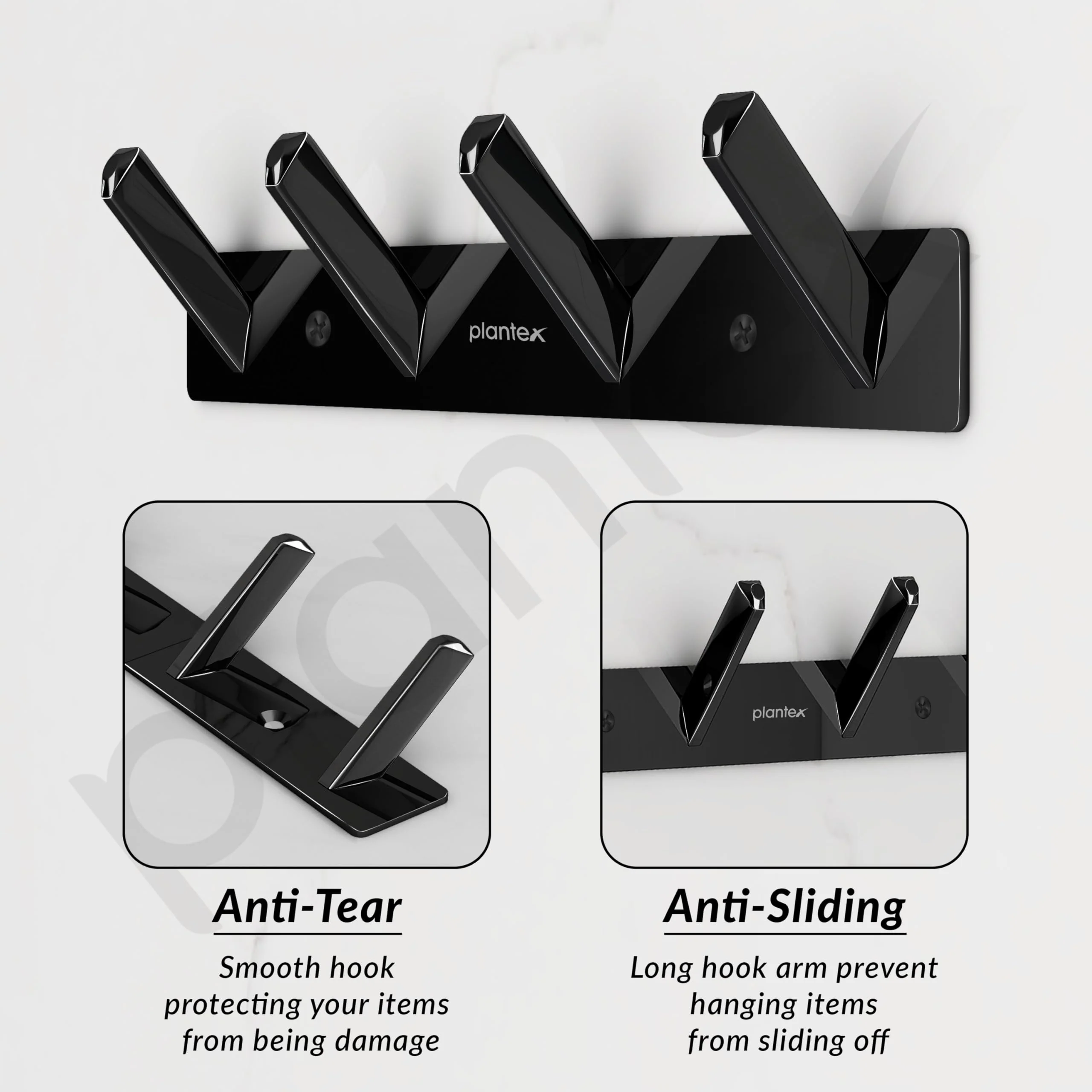 Plantex Wall Hooks for Hanging Cloth/Stainless Steel Towel Hangers/Bathroom Robe Hooks/Door Hangers/Square Wall Hook/Hook Rail for Hanging Keys - 4 Hooks (Pack of 1, PVD Black) - Image 5