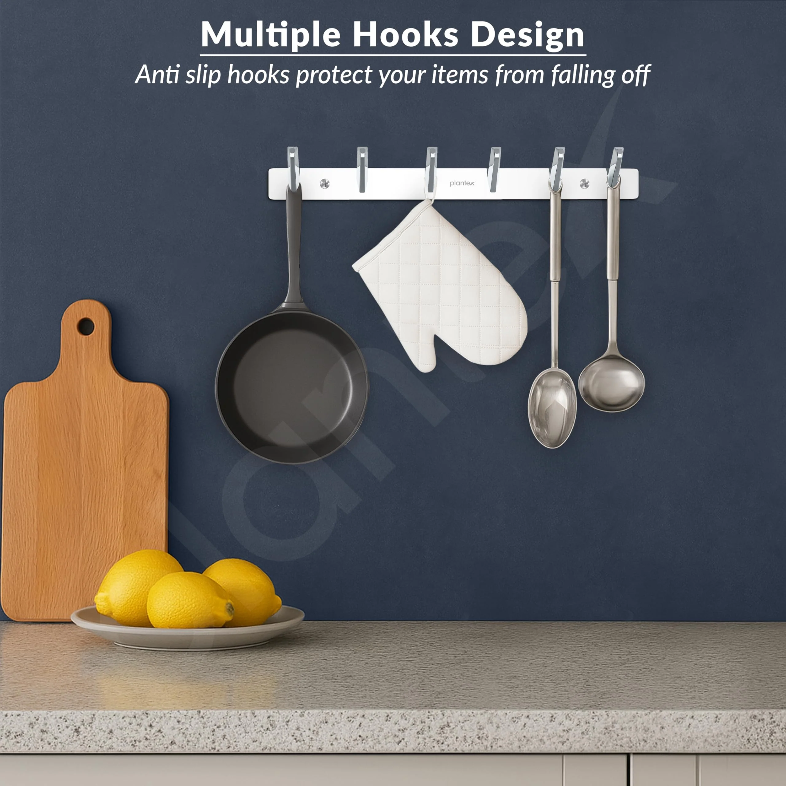 Plantex Wall Hooks for Hanging Cloth/Stainless Steel Towel Hangers/Bathroom Robe Hooks/Door Hangers/Square Wall Hook/Hook Rail for Hanging Keys - 6 Hooks (Pack of 1, Chrome) - Image 2