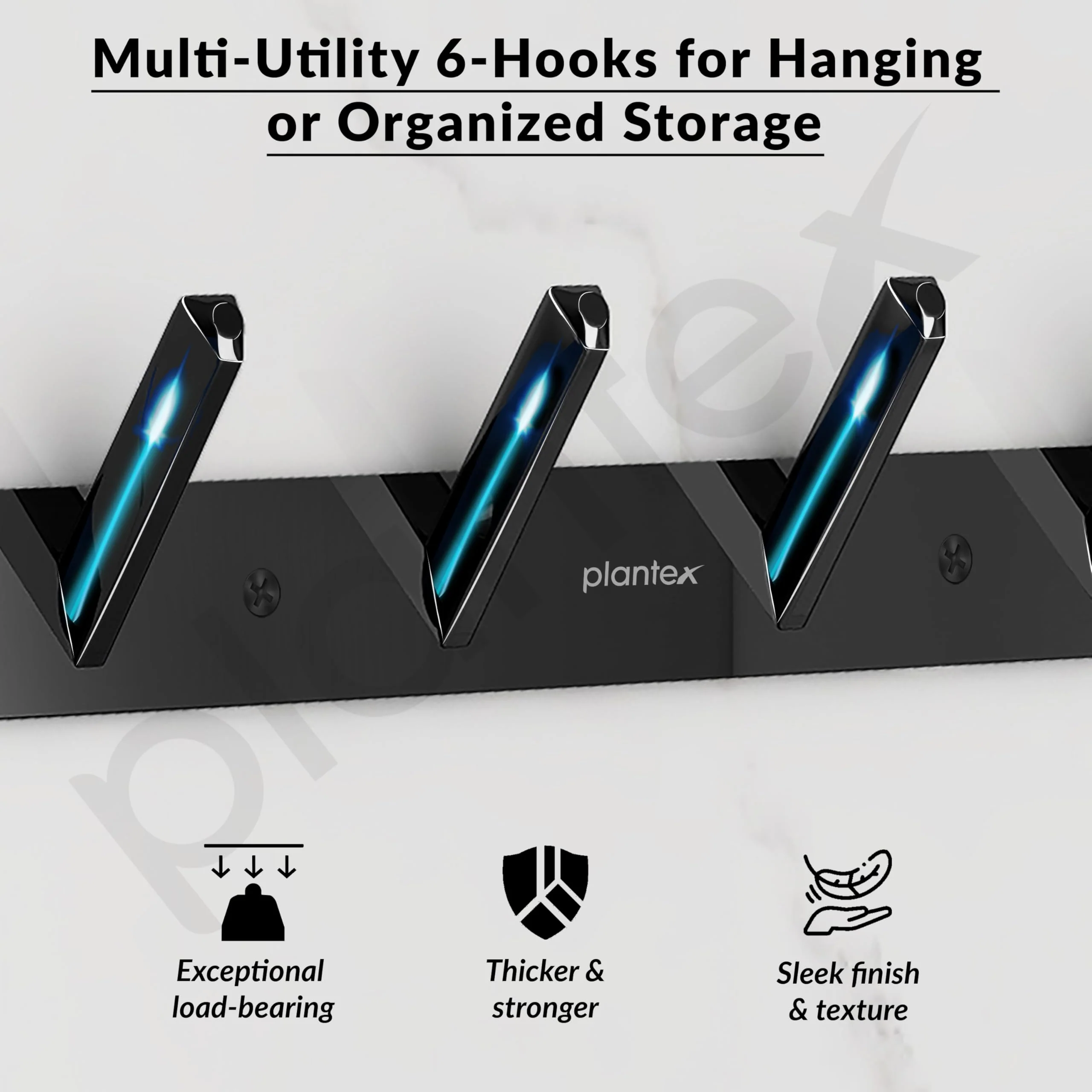Plantex Wall Hooks for Hanging Cloth/Stainless Steel Towel Hangers/Bathroom Robe Hooks/Door Hangers/Square Wall Hook/Hook Rail for Hanging Keys - 6 Hooks (Pack of 1, PVD Black) - Image 4