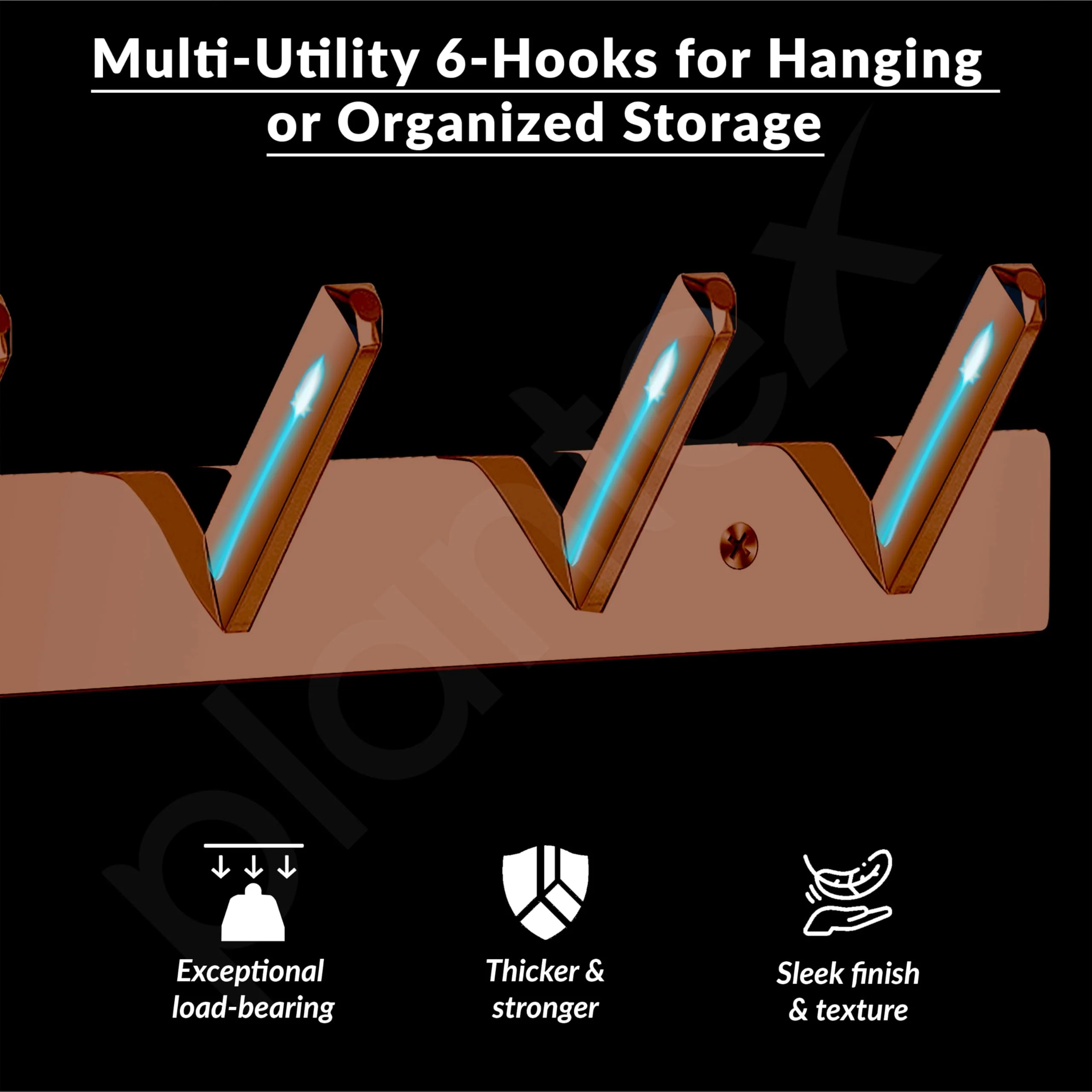 Plantex Wall Hooks for Hanging Cloth/Stainless Steel Towel Hangers/Bathroom Robe Hooks/Door Hangers/Square Wall Hook/Hook Rail for Hanging Keys - 6 Hooks (Pack of 1, PVD Rose Gold) - Image 4