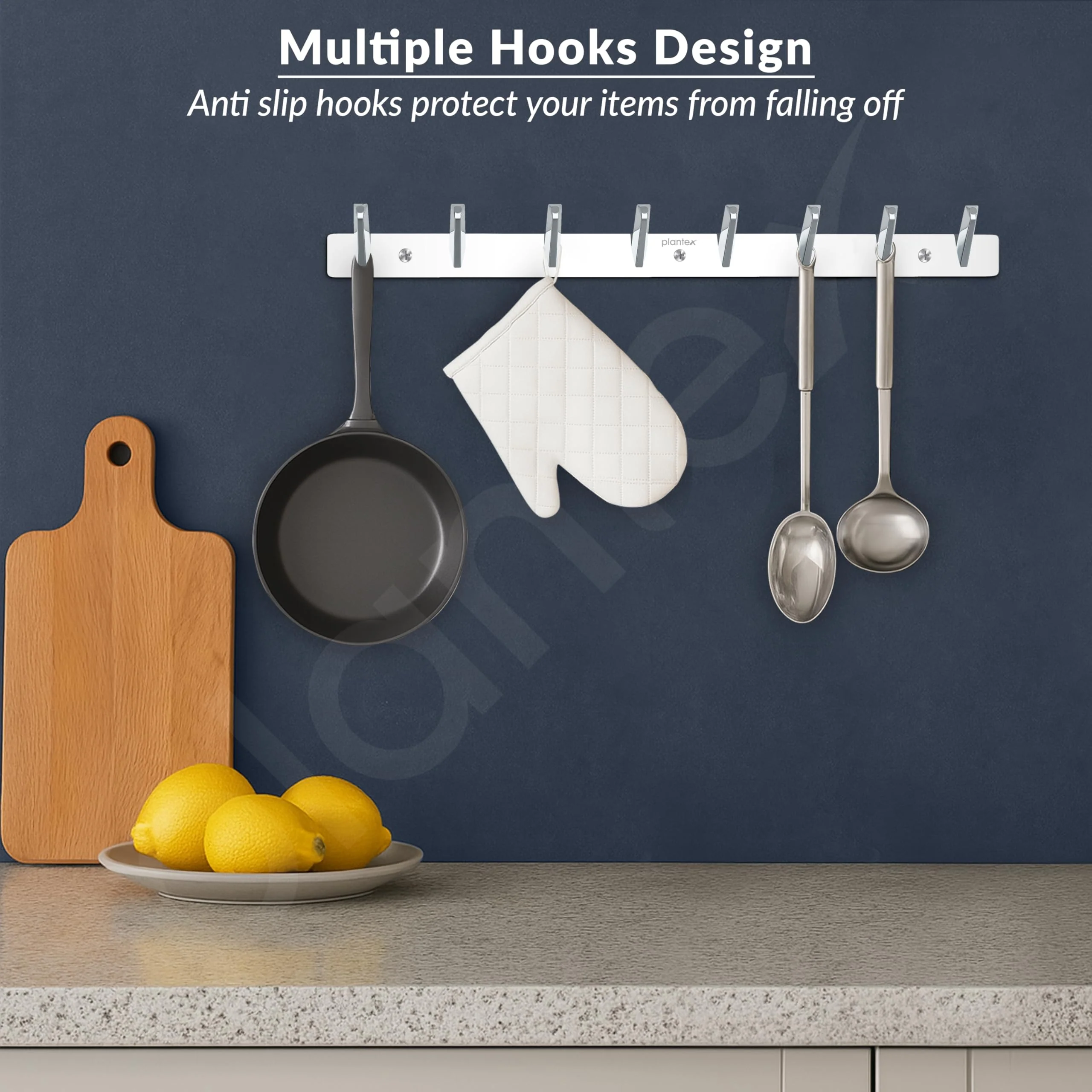 Plantex Wall Hooks for Hanging Cloth/Stainless Steel Towel Hangers/Bathroom Robe Hooks/Door Hangers/Square Wall Hook/Hook Rail for Hanging Keys - 8 Hooks (Pack of 1, Chrome) - Image 2