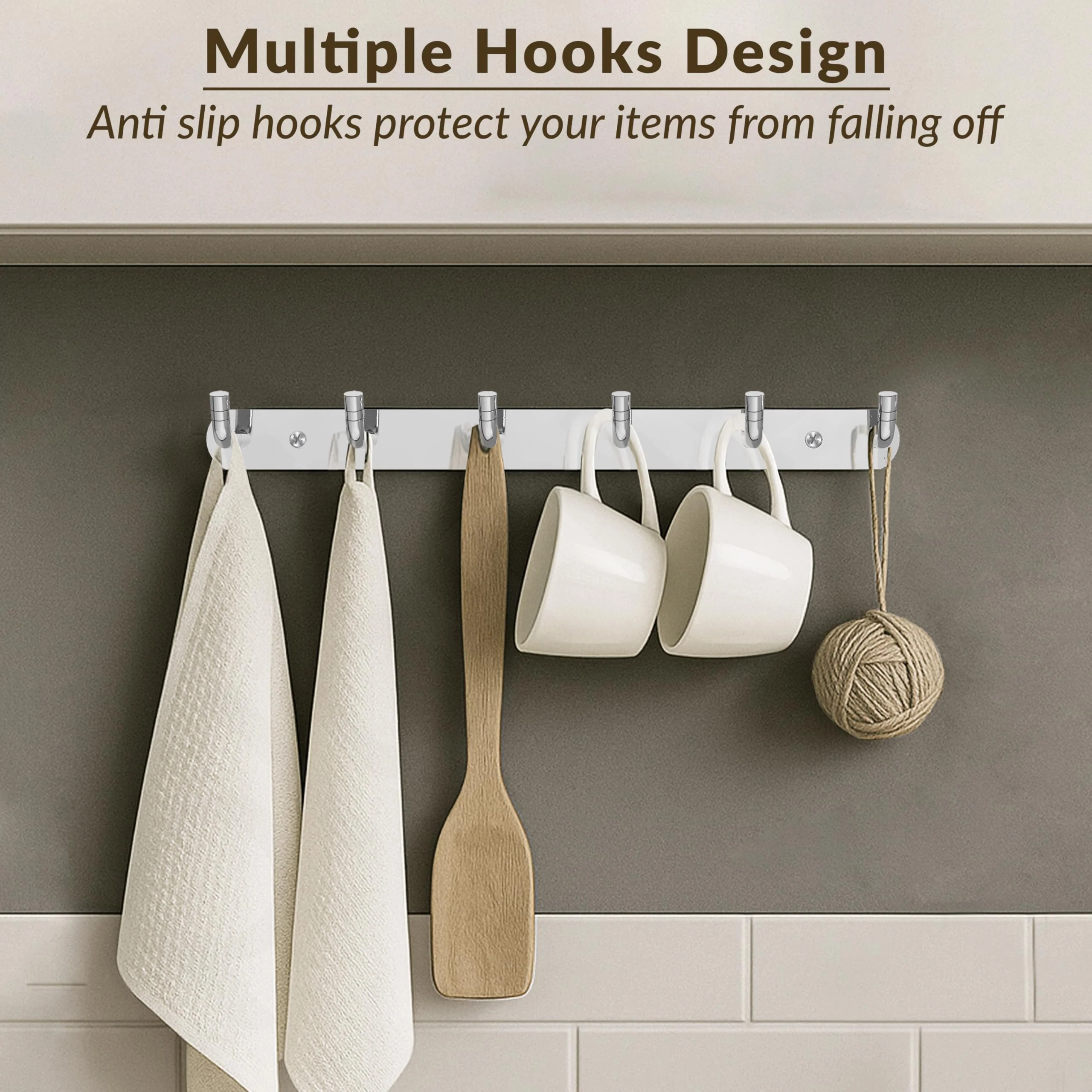 Plantex Wall Hooks for Hanging Cloth/Stainless Steel Towel Hangers/Bathroom Robe Hooks/Door Hangers/Wall Hook Rack/Hook Rail for Hanging Keys - 6 Hooks (Pack of 1, Chrome) - Image 2