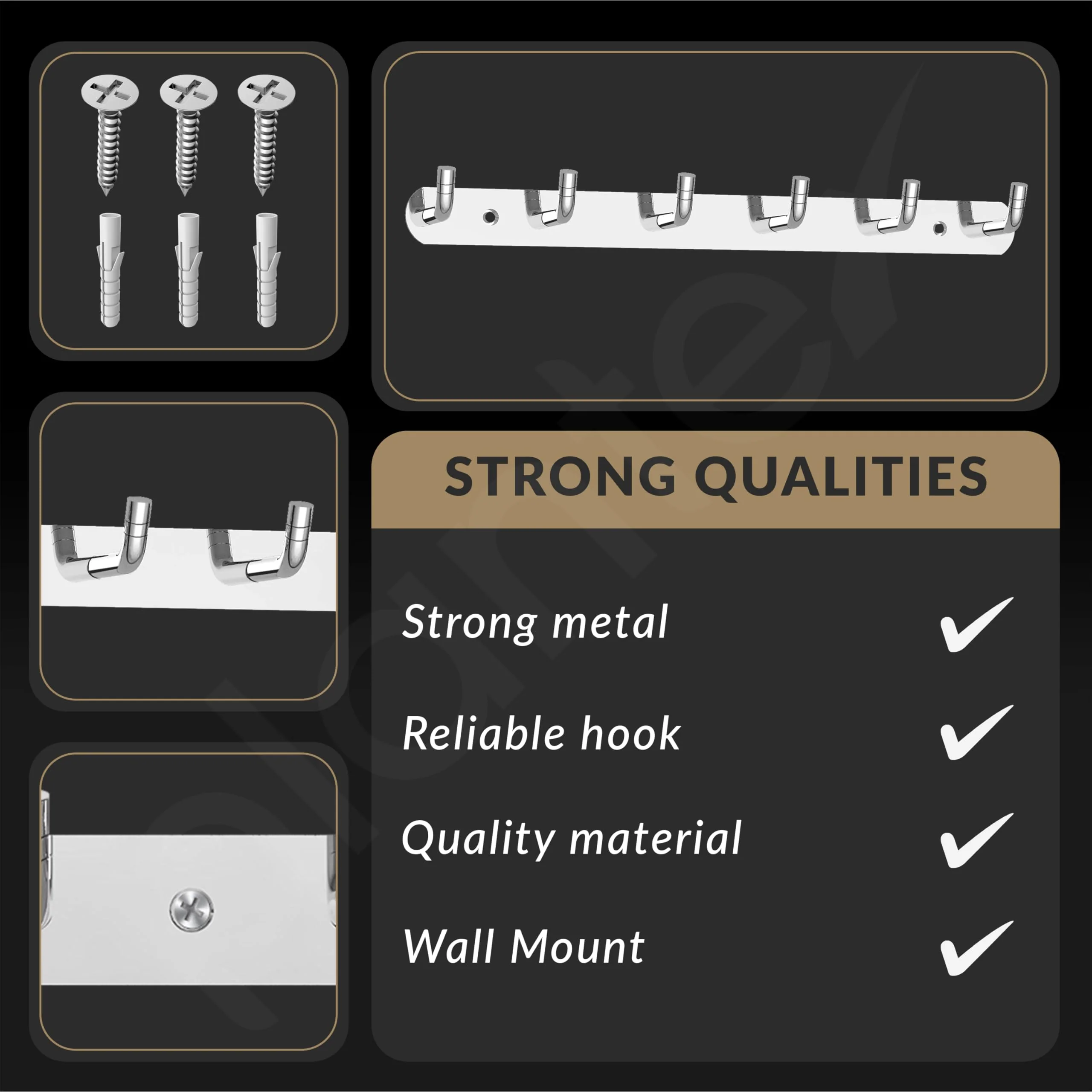 Plantex Wall Hooks for Hanging Cloth/Stainless Steel Towel Hangers/Bathroom Robe Hooks/Door Hangers/Wall Hook Rack/Hook Rail for Hanging Keys - 6 Hooks (Pack of 1, Chrome) - Image 3