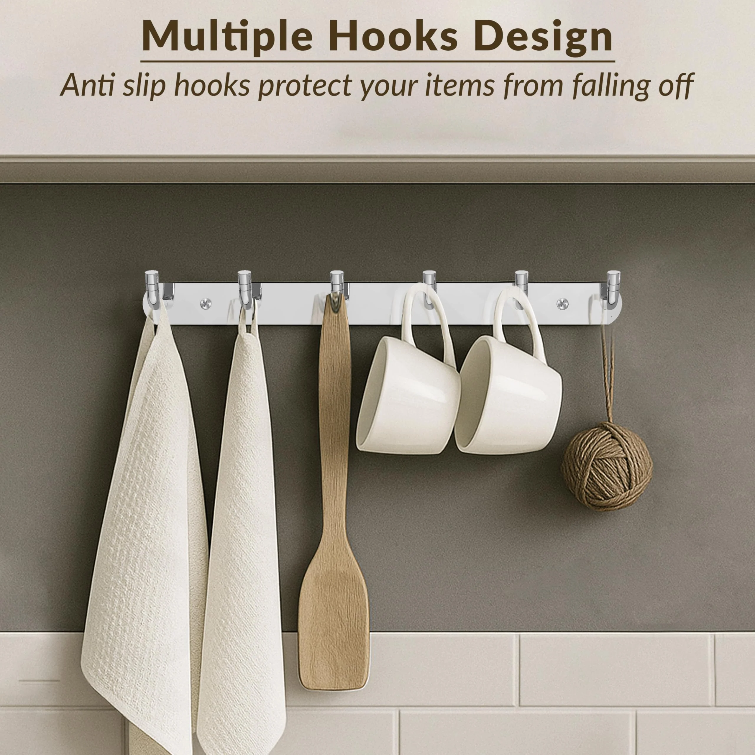 Plantex Wall Hooks for Hanging Cloth/Stainless Steel Towel Hangers/Bathroom Robe Hooks/Door Hangers/Wall Hook Rack/Hook Rail for Hanging Keys - 6 Hooks (Pack of 2, Chrome) - Image 2