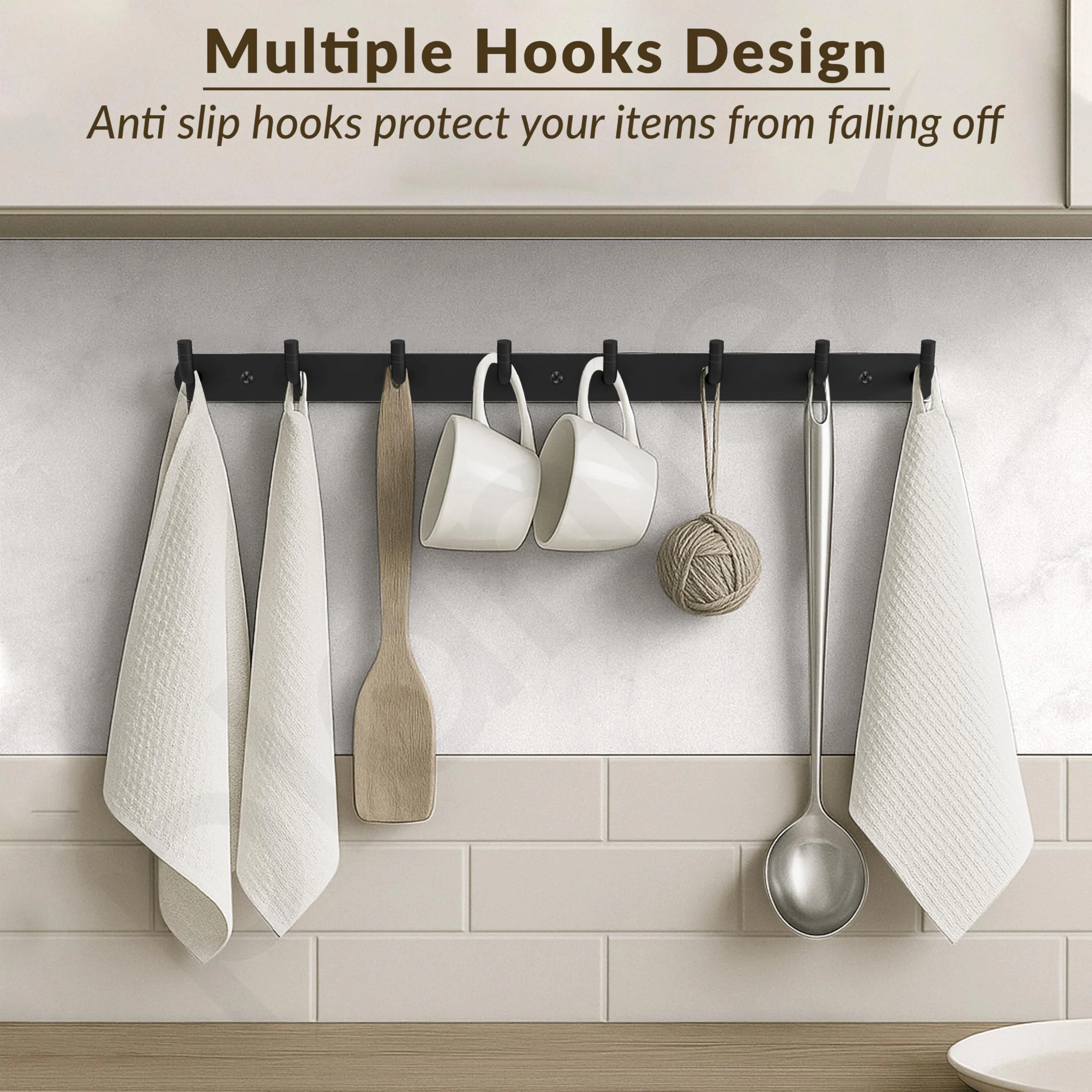 Plantex Wall Hooks for Hanging Cloth/Stainless Steel Towel Hangers/Bathroom Robe Hooks/Door Hangers/Wall Hook Rack/Hook Rail for Hanging Keys - 8 Hooks (Pack of 1, Black) - Image 2