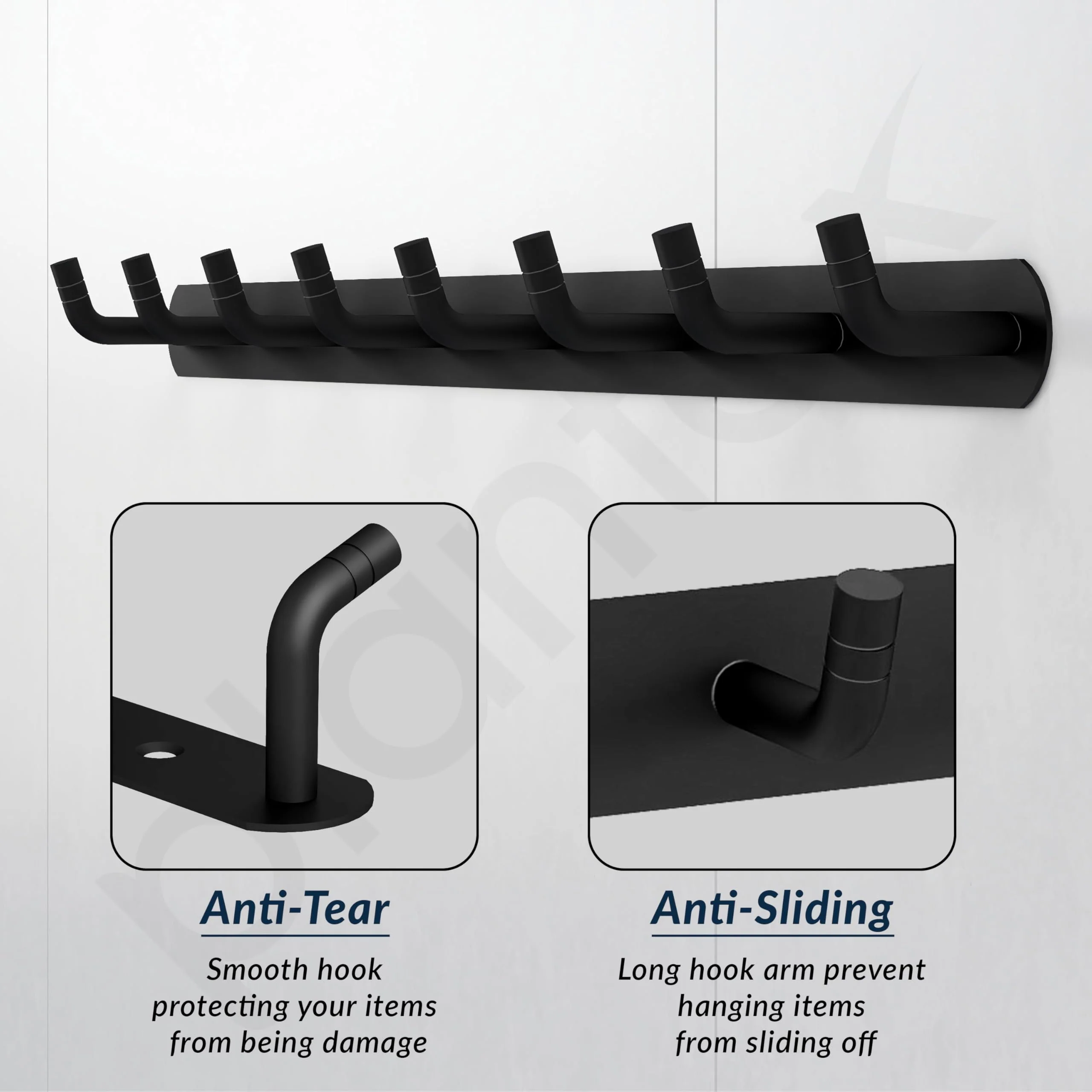 Plantex Wall Hooks for Hanging Cloth/Stainless Steel Towel Hangers/Bathroom Robe Hooks/Door Hangers/Wall Hook Rack/Hook Rail for Hanging Keys - 8 Hooks (Pack of 1, Black) - Image 5