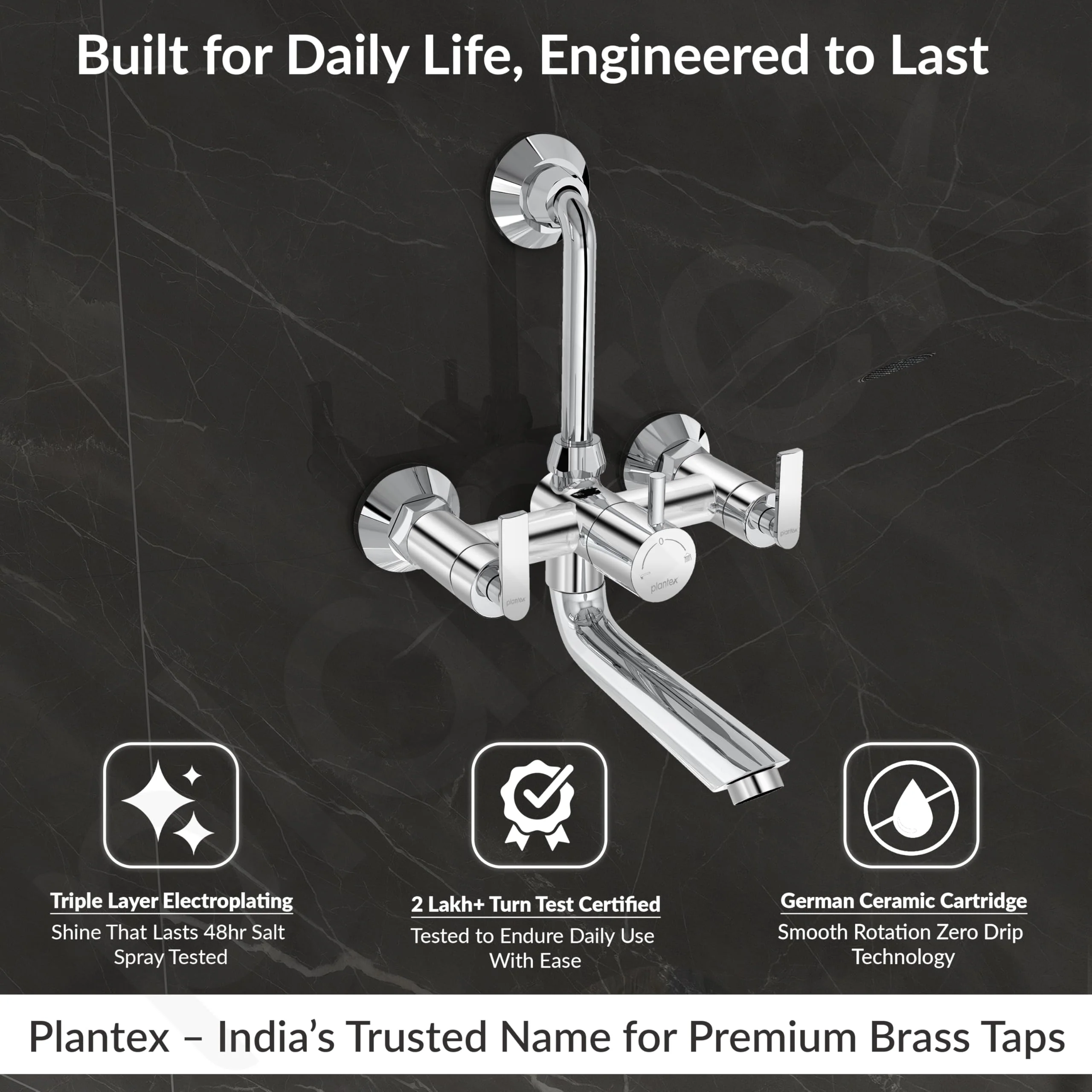 Plantex Wall Mixer for Bathroom 2 in 1 with L-Bend Provision for Overhead Shower/Mixer Tap for Bathroom with Water Saving Nozzle Tap- 7 Year Warranty (Bal-518-Chrome) - Image 3
