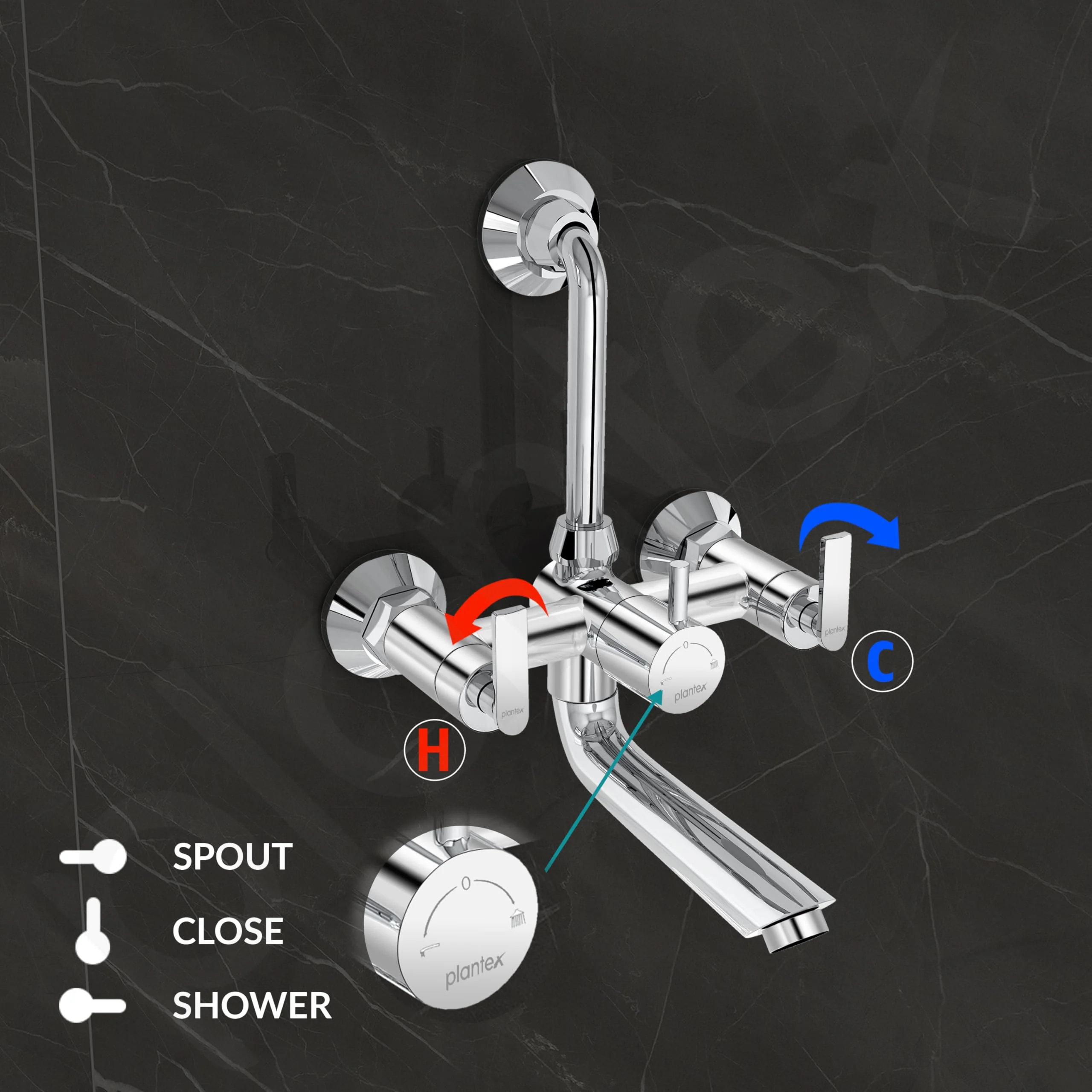 Plantex Wall Mixer for Bathroom 2 in 1 with L-Bend Provision for Overhead Shower/Mixer Tap for Bathroom with Water Saving Nozzle Tap- 7 Year Warranty (Bal-518-Chrome) - Image 6