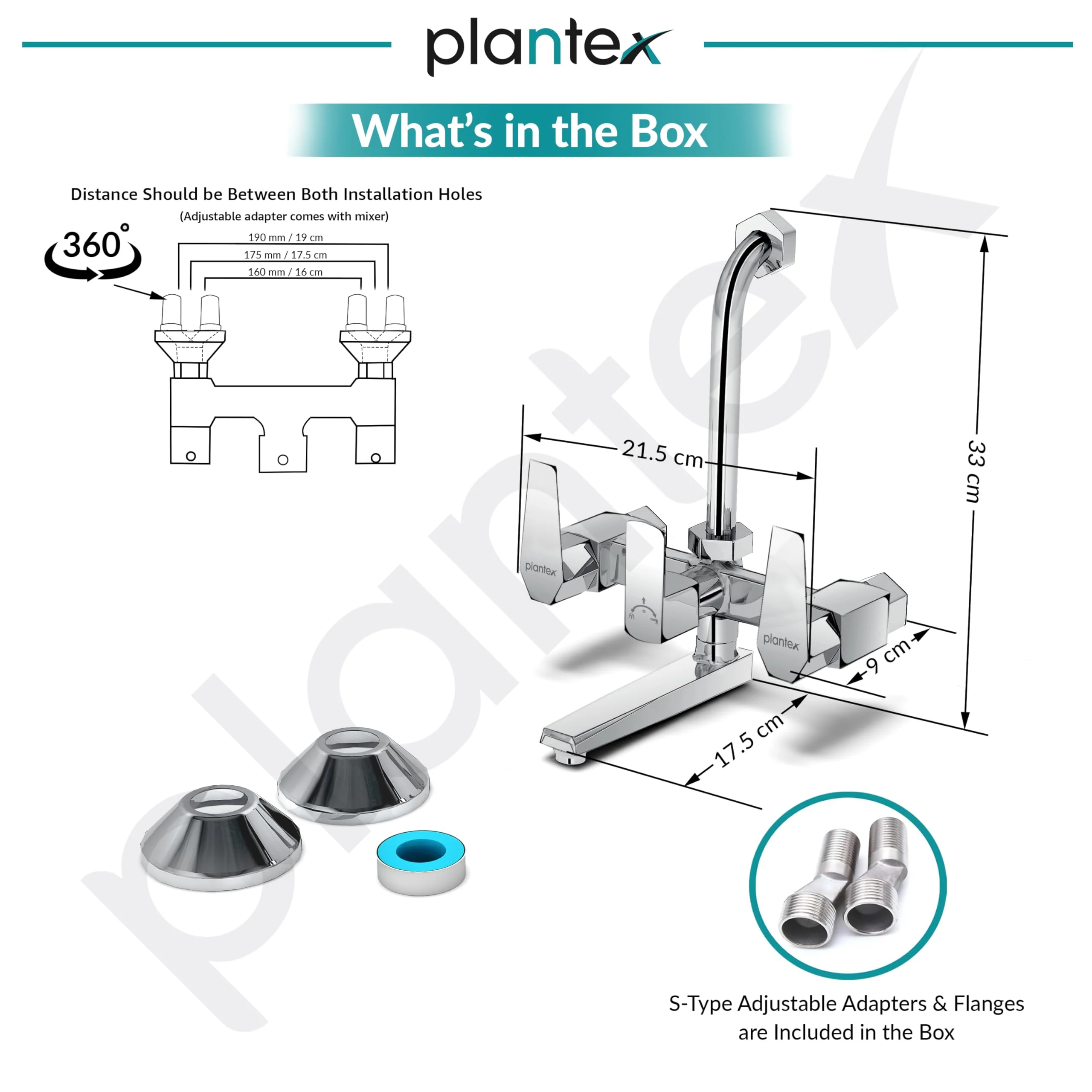 Plantex Wall Mixer for Bathroom 2 In 1 with L-Bend Provision for Overhead Shower/Mixer Tap for Bathroom with Water Saving Nozzle Tap- (Celesiya-1249) - Image 3