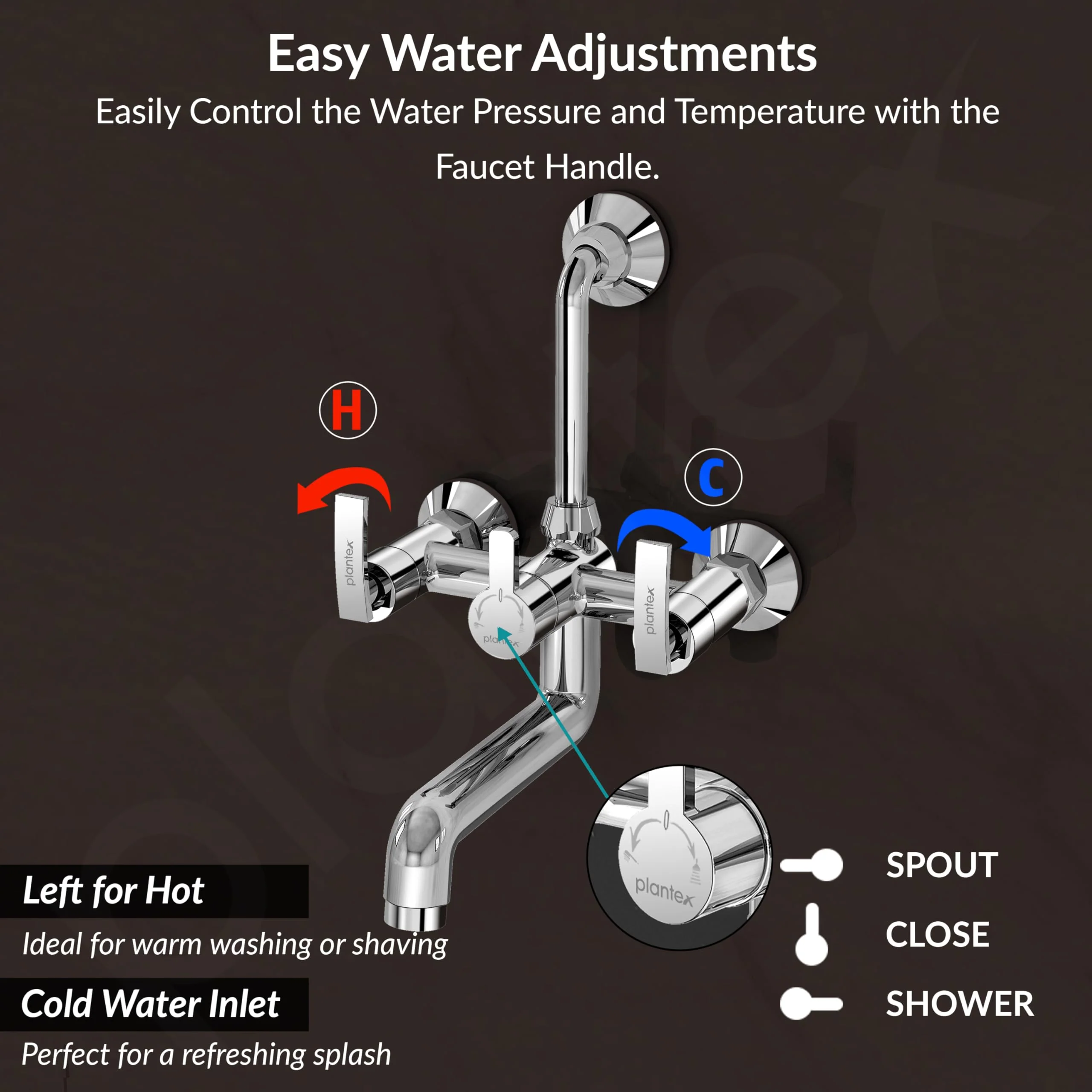 Plantex Wall Mixer for Bathroom 2 in 1 with L-Bend Provision for Overhead Shower/Pure Brass Mixer Tap for Bathroom with Water Saving Nozzle Tap- Pack of 1 (Col-1018-Chrome) - Image 6