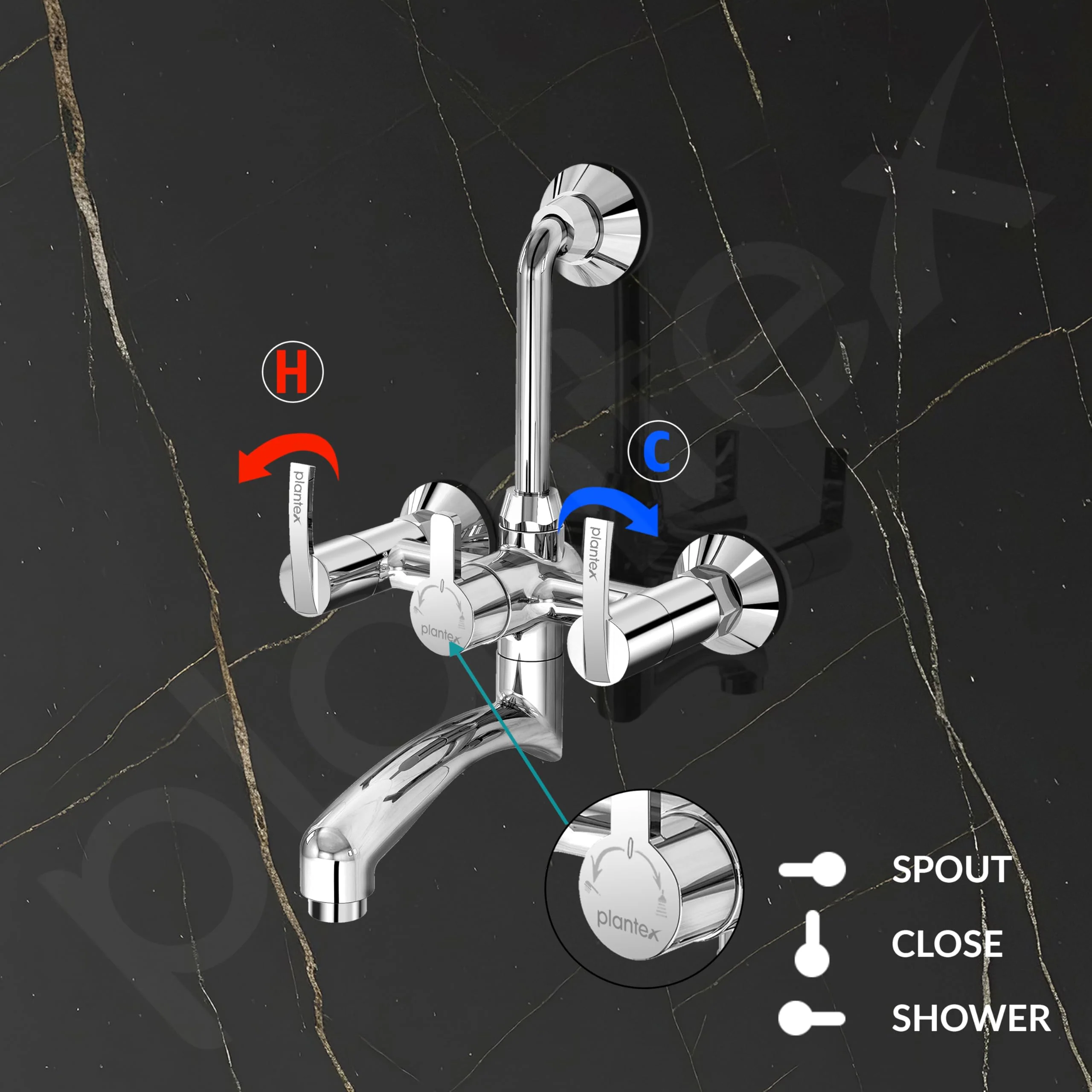 Plantex Wall Mixer for Bathroom 2 In 1 with Overhead Shower Provision and Long Bend Pipe/Mixer Tap for Bathroom with Water Saving Nozzle-7 Year Warranty (AQ-1418-Mirror Chrome) - Image 6