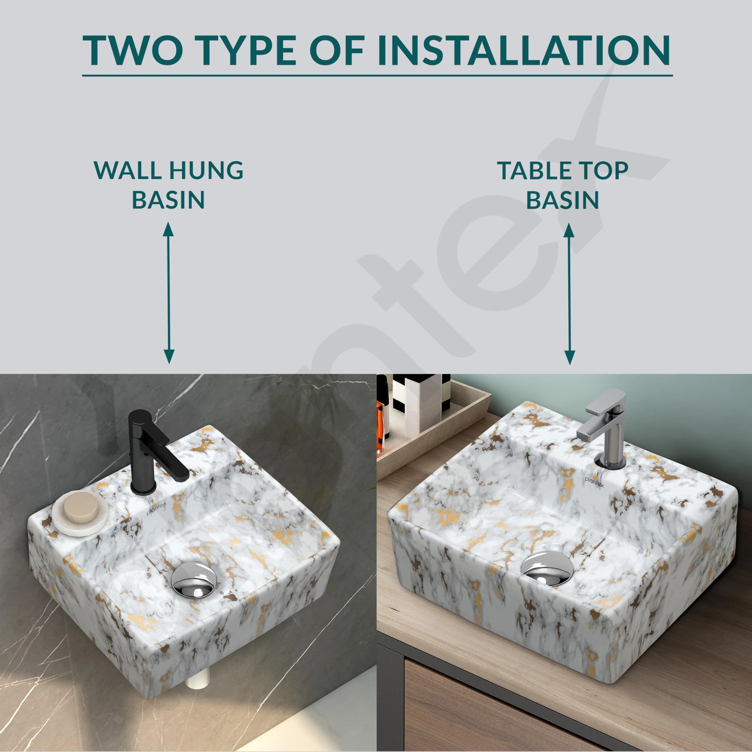 Plantex Wall Mount Washbasin for Bathroom/Designer Ceramic Bathroom Sink/Rectangle Tabletop Wash Basin/Home/Office (13 x 11.5 x 4.5 Inch) - Image 2