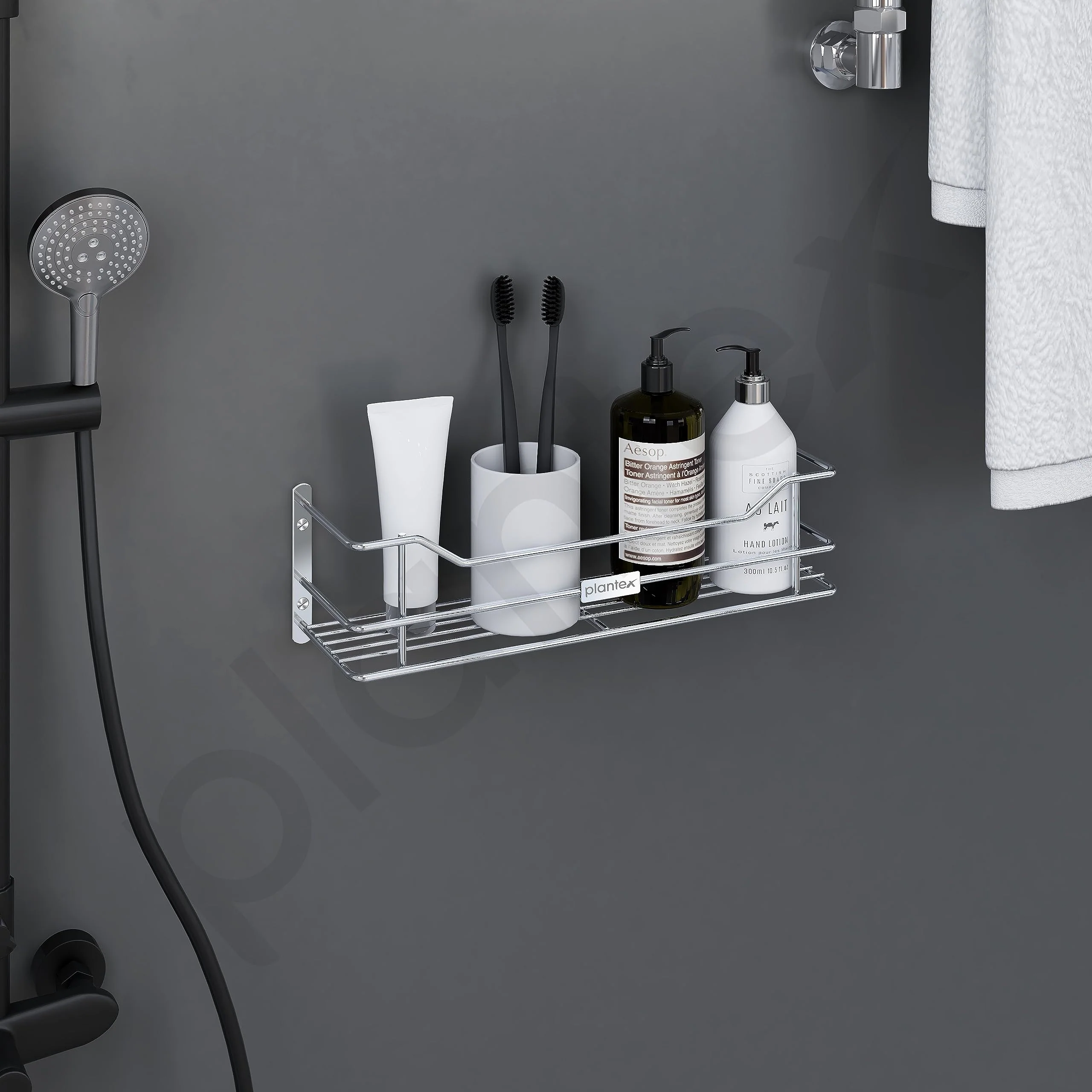 Plantex Wall Mounted Shelf for Bathroom/Stainless Steel Kitchen Shelf with Railings/Perfume Rack/Bathroom Accessories Holder (14 inch, Chrome) - Image 2