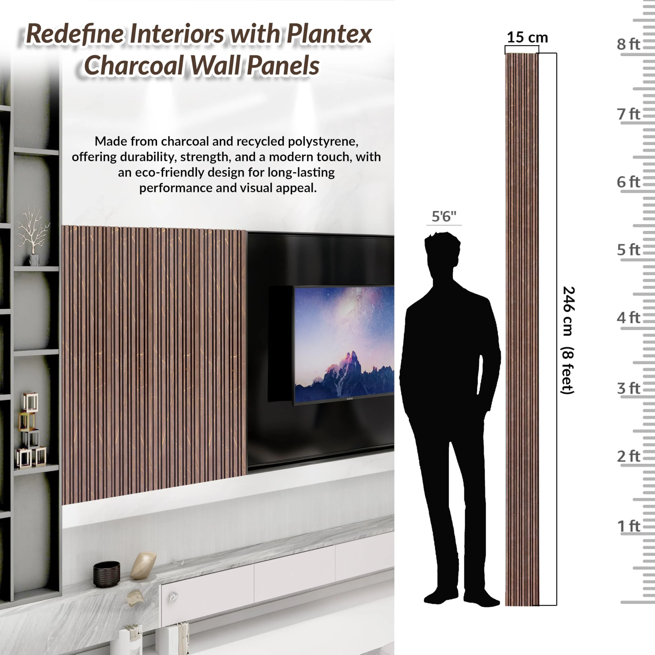 Plantex Wall Panel/Charcoal Louver Panel for Wall with Size - 6 Inch x 8 Ft/Durable, Lightweight, and Stylish Panels for Office/Hotel/Ideal for Walls & Ceilings - Pack of 1 (6001/128) - Image 2
