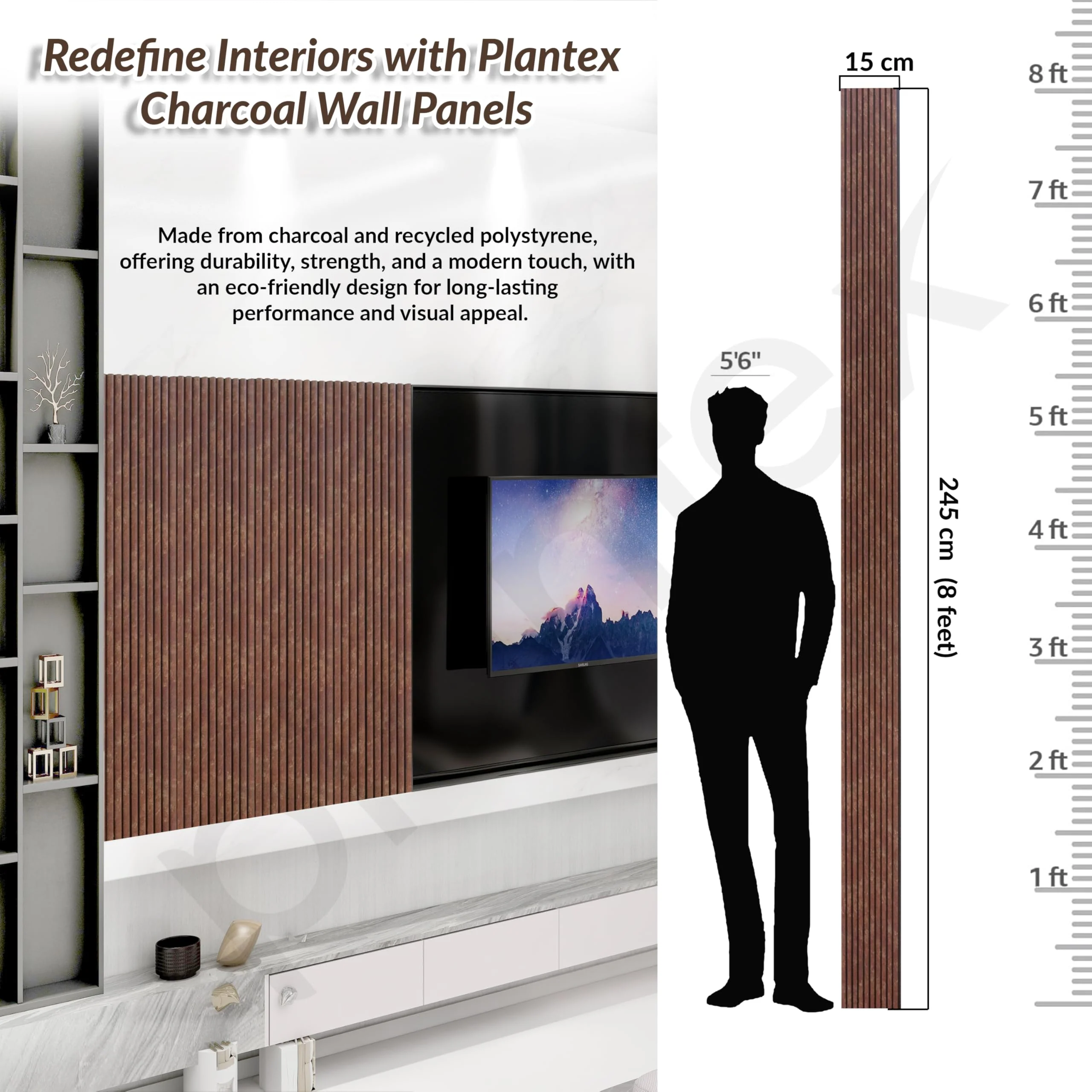 Plantex Wall Panel/Charcoal Louver Panel for Wall with Size - 6 Inch x 8 Ft/Durable, Lightweight, and Stylish Panels for Office/Hotel/Ideal for Walls & Ceilings - Pack of 1 (6004/149) - Image 2