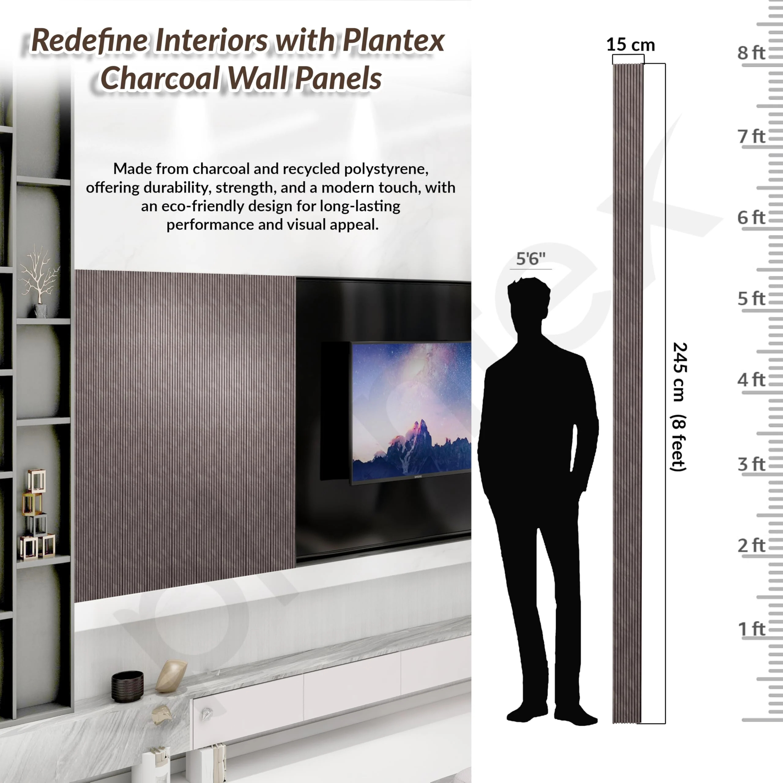 Plantex Wall Panel/Charcoal Louver Panel for Wall with Size - 6 Inch x 8 Ft/Durable, Lightweight, and Stylish Panels for Office/Hotel/Ideal for Walls & Ceilings - Pack of 1 (6004/170) - Image 2