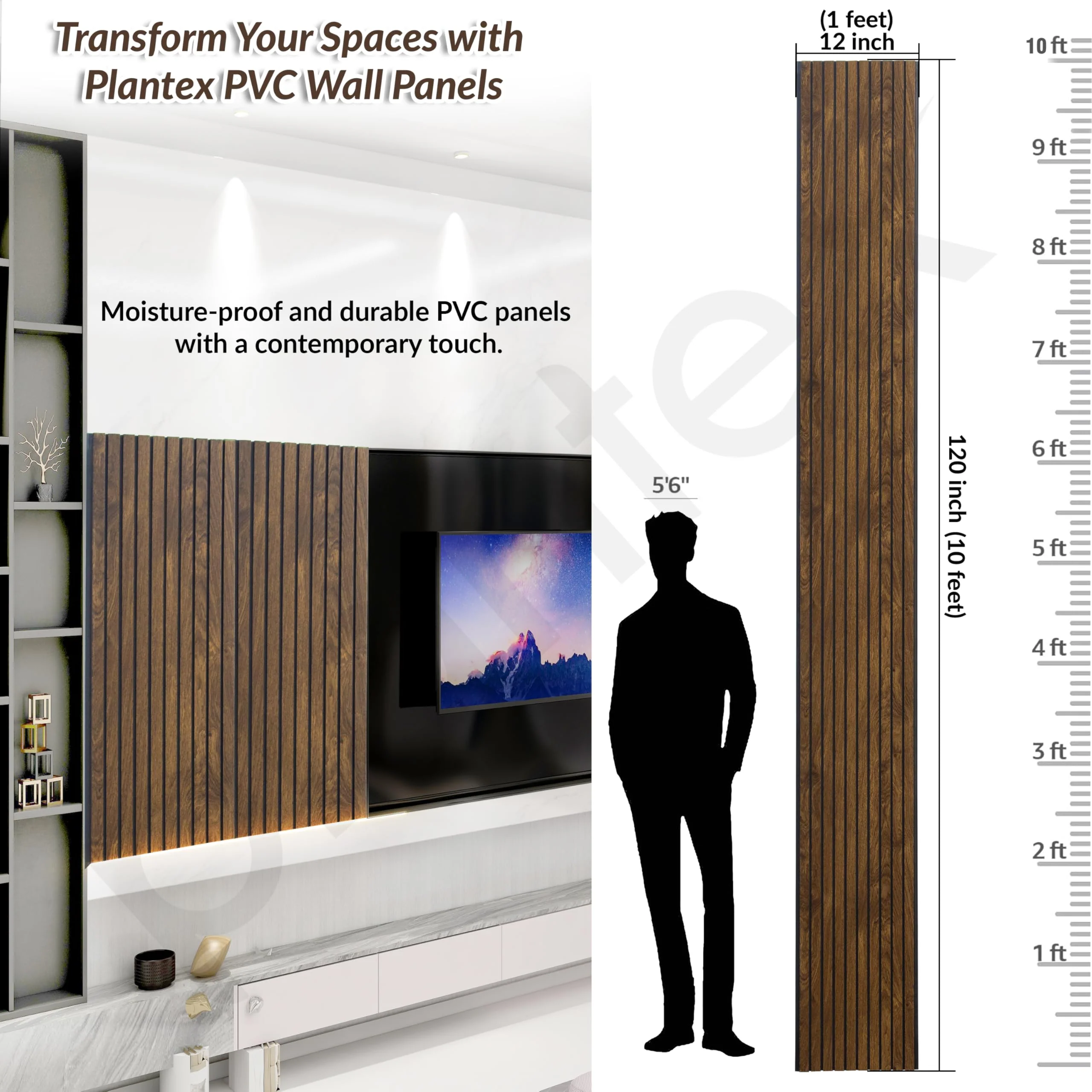 Plantex Wall Panel/PVC Louver Panel for Wall with Size - 12 Inch x 10 Ft/Durable, Lightweight, and Stylish Panels for Office/Hotel/Ideal for Walls & Ceilings - Pack of 1 (Dark Wood, 5033) - Image 2