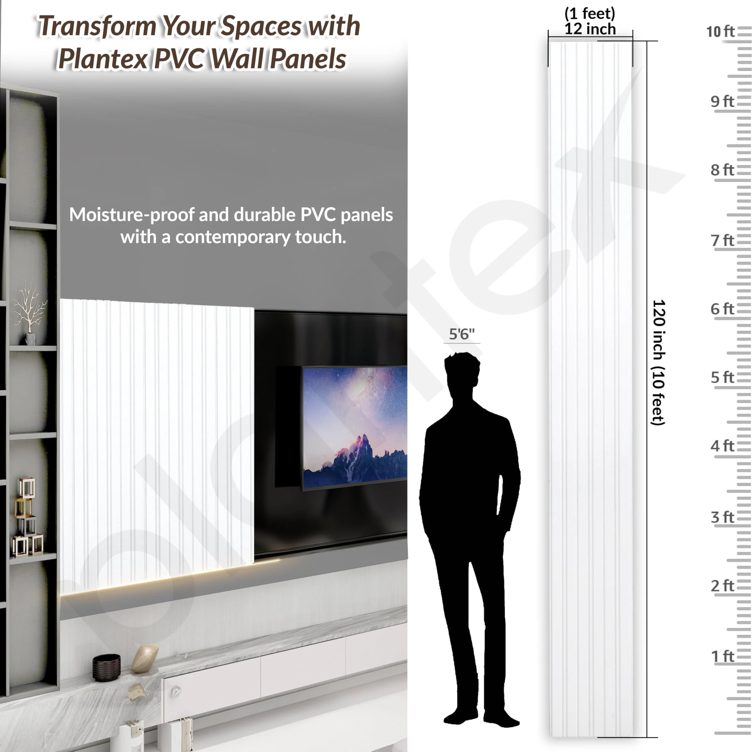 Plantex Wall Panel/PVC Louver Panel for Wall with Size - 12 Inch x 10 Ft/Durable, Lightweight, and Stylish Panels for Office/Hotel/Ideal for Walls & Ceilings - Pack of 1 (White, 5031) - Image 2
