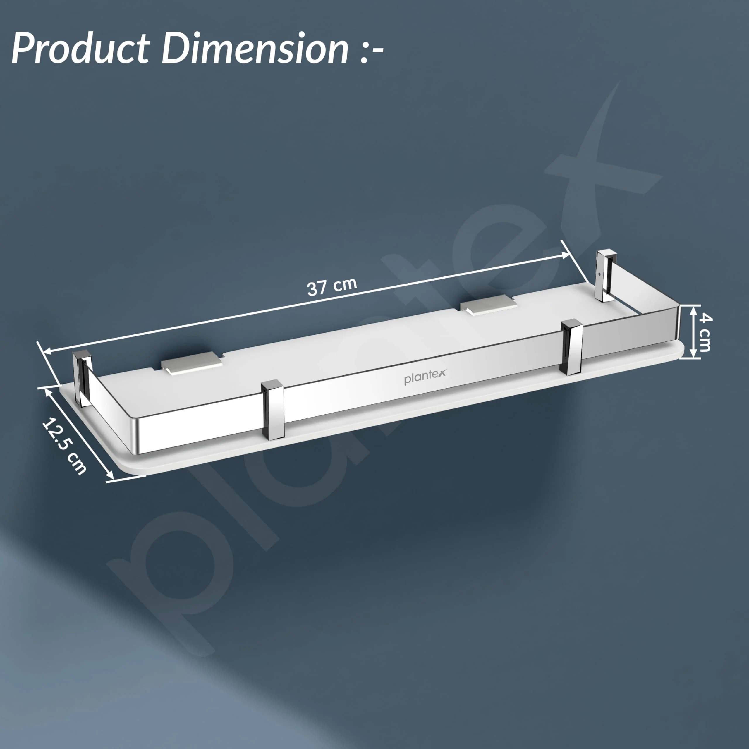 Plantex Wall Shelf for Bathroom Storage/Acrylic Washroom Shelf Organizer with Stainless Steel Railings/Bathroom Accessories (White, 15x6 inches) - Image 2