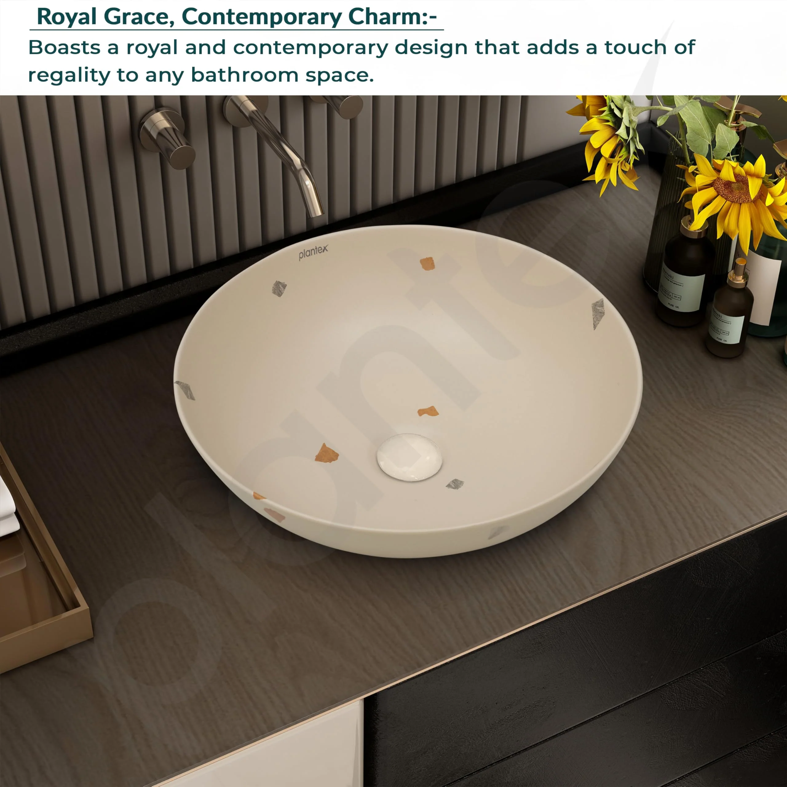 Plantex Wash Basin/Ceramic Table Top Wash Basin/Designer Countertop Basin for Bathroom/Restaurants/Hotel (Khakhi - 16 x 16 x 5 Inch) - Image 2