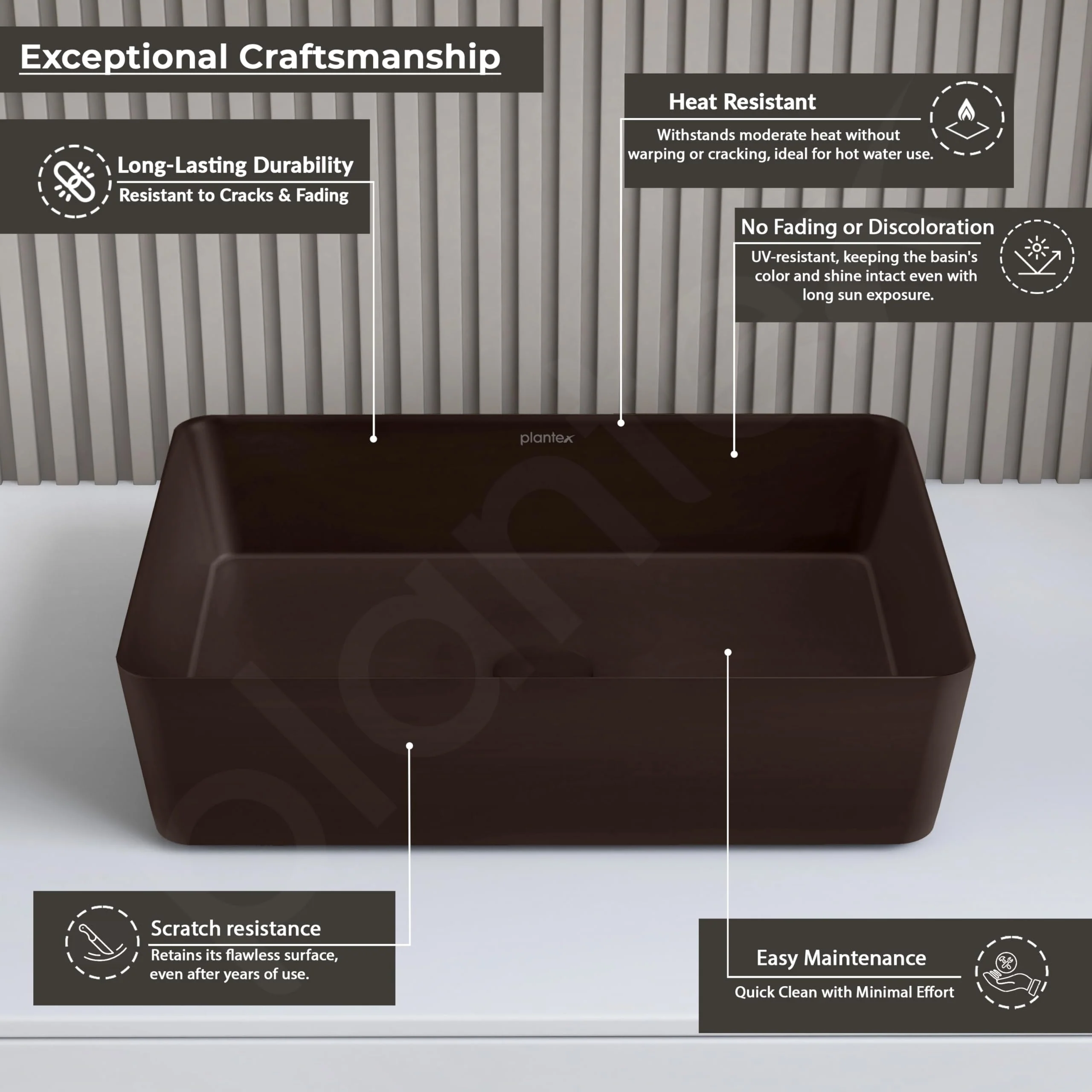 Plantex Wash Basin for Bathroom/Melamine Table Top Washbasin/Countertop Basin (Brown, 18 x 13 x 4.5 Inch) - Image 2