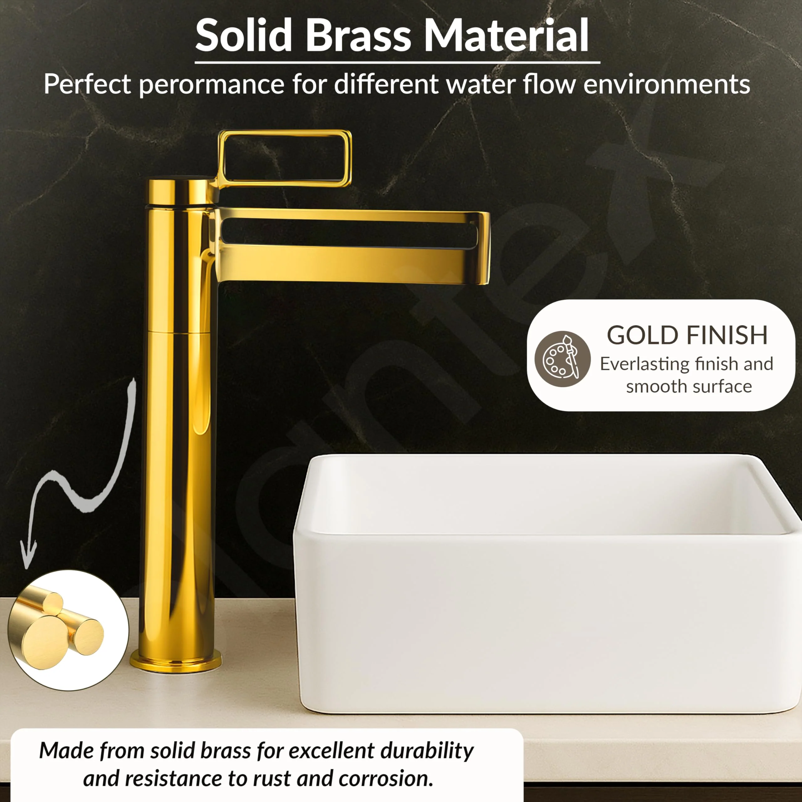 Plantex Wash Basin Mixer Tap/Pure Brass Hot and Cold Tap for Basin/Pillar Spout for Wash Basin/Deck Mount - (Gold, 7881) - Image 2