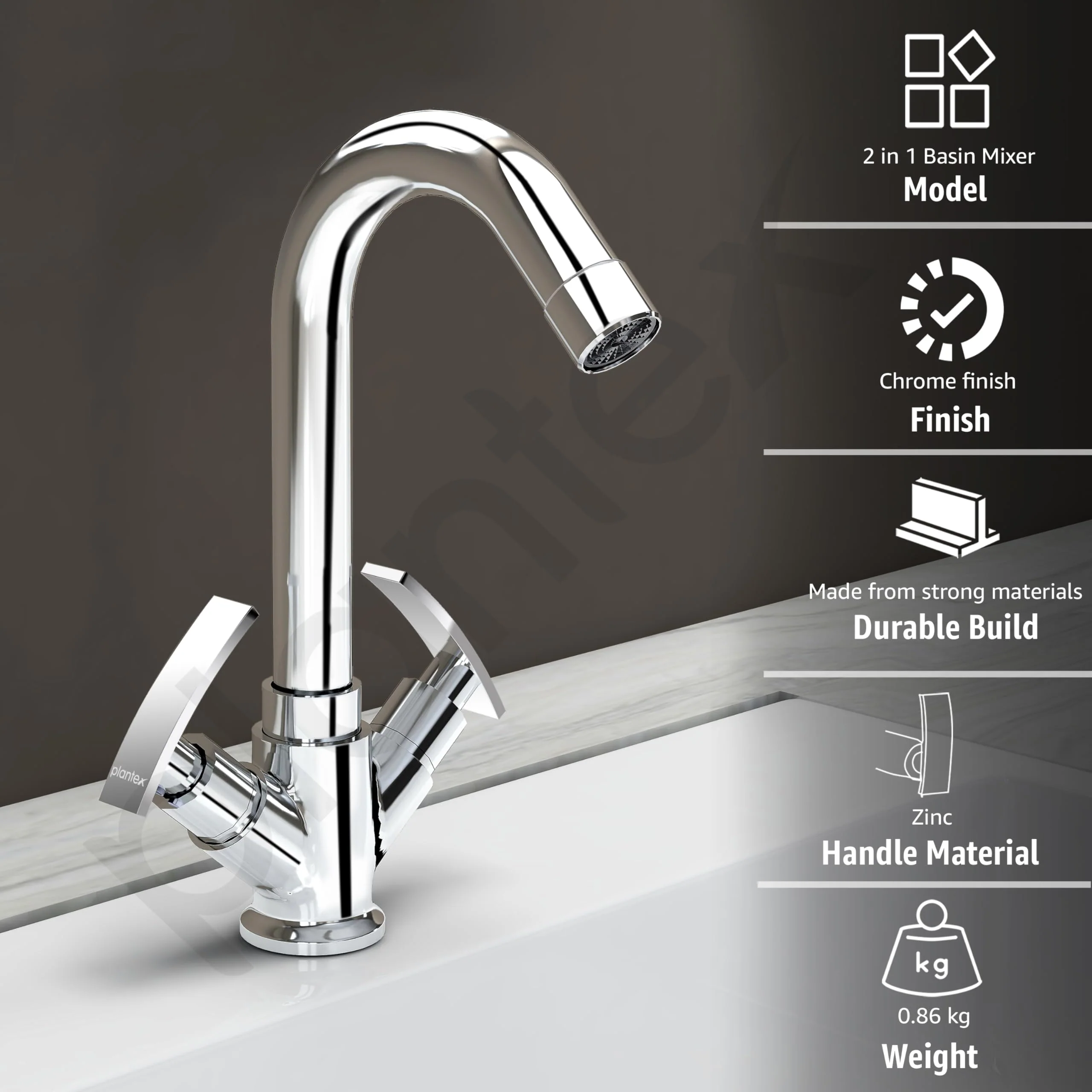 Plantex Wash Basin Tap with High Arch 360° Swivel Spout/Basin Mixer Tap with Water-Saving Aerator with Teflon Tape-(SMR-1260-Chrome) - Image 2