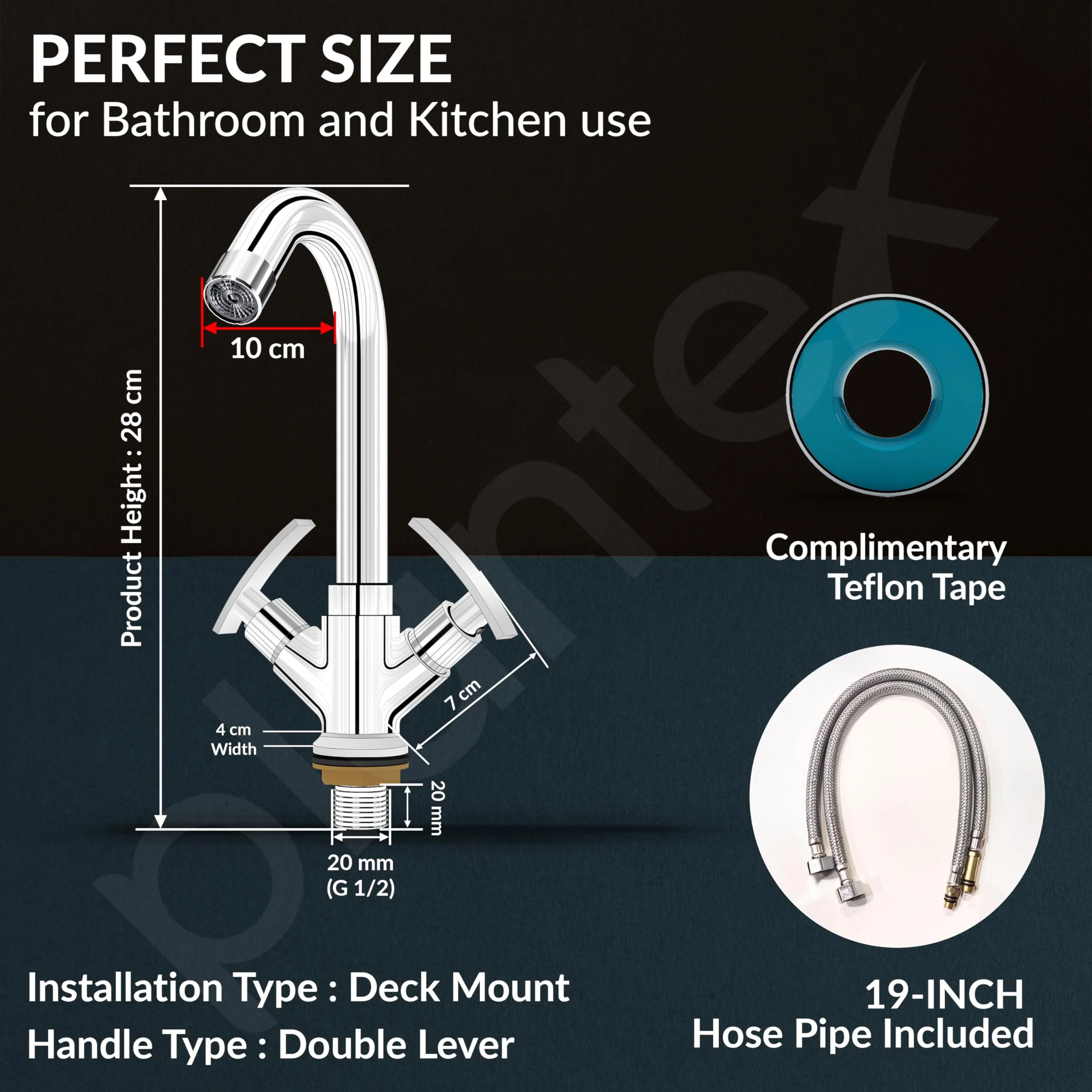 Plantex Wash Basin Tap with High Arch 360° Swivel Spout/Basin Mixer Tap with Water-Saving Aerator with Teflon Tape-(SMR-1260-Chrome) - Image 4