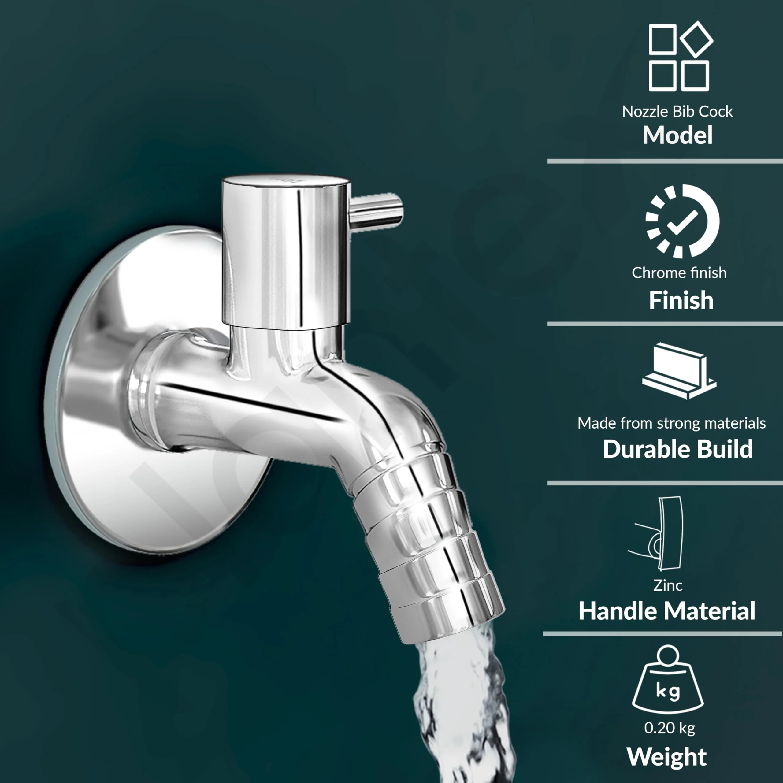 Plantex Washing Machine Tap with Wall Flange and Teflon Tape/3/4in Nozzle Bib Cock Garden Tap-(1259-Mirror Chrome) - Image 4