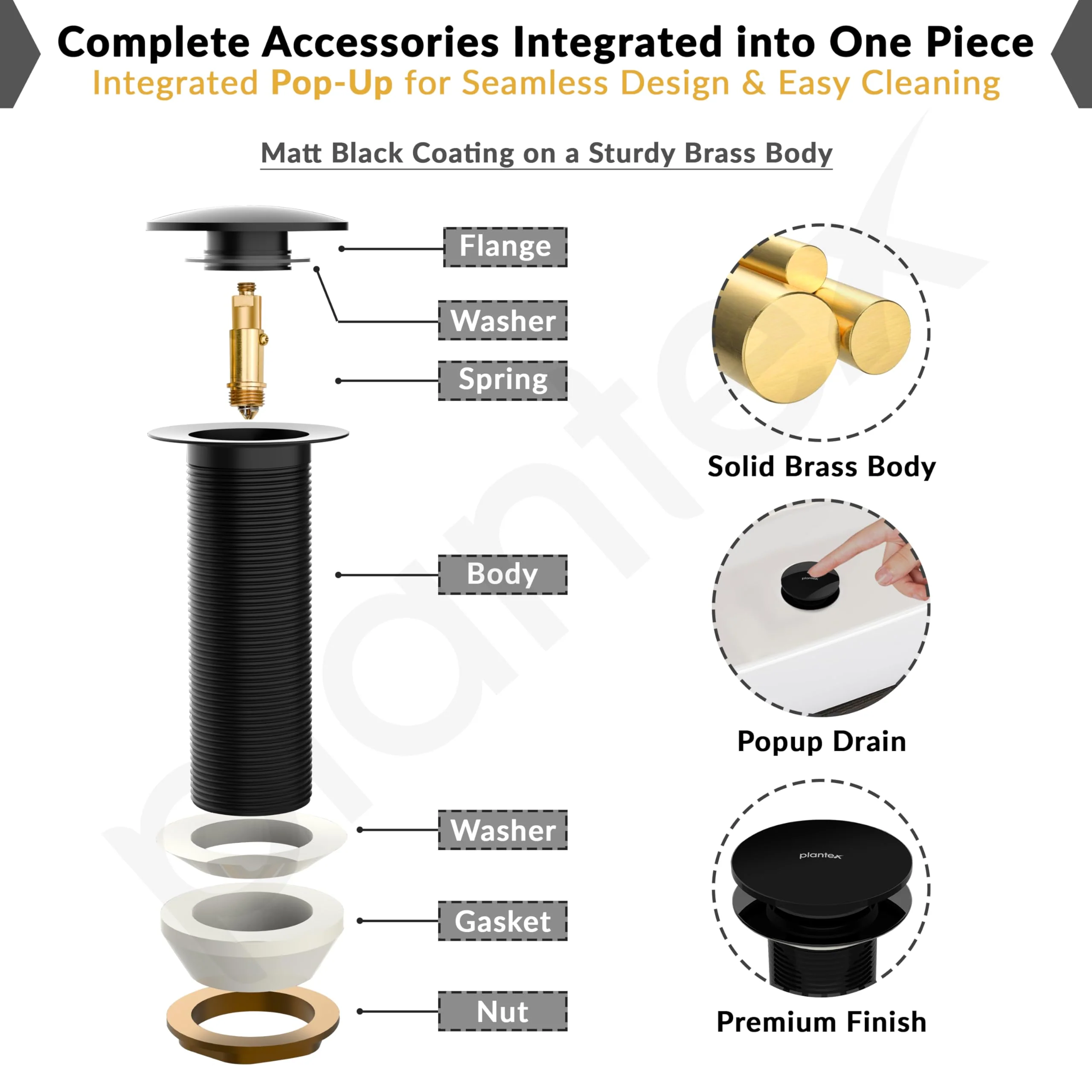 Plantex Waste Coupling for Wash Basin/Pure Brass 5 inch Drain Out let System Full Thread Pop up Coupling for Wash Basin/Wash Basin Accessories (Matt Black - Pack of 1) - Image 5