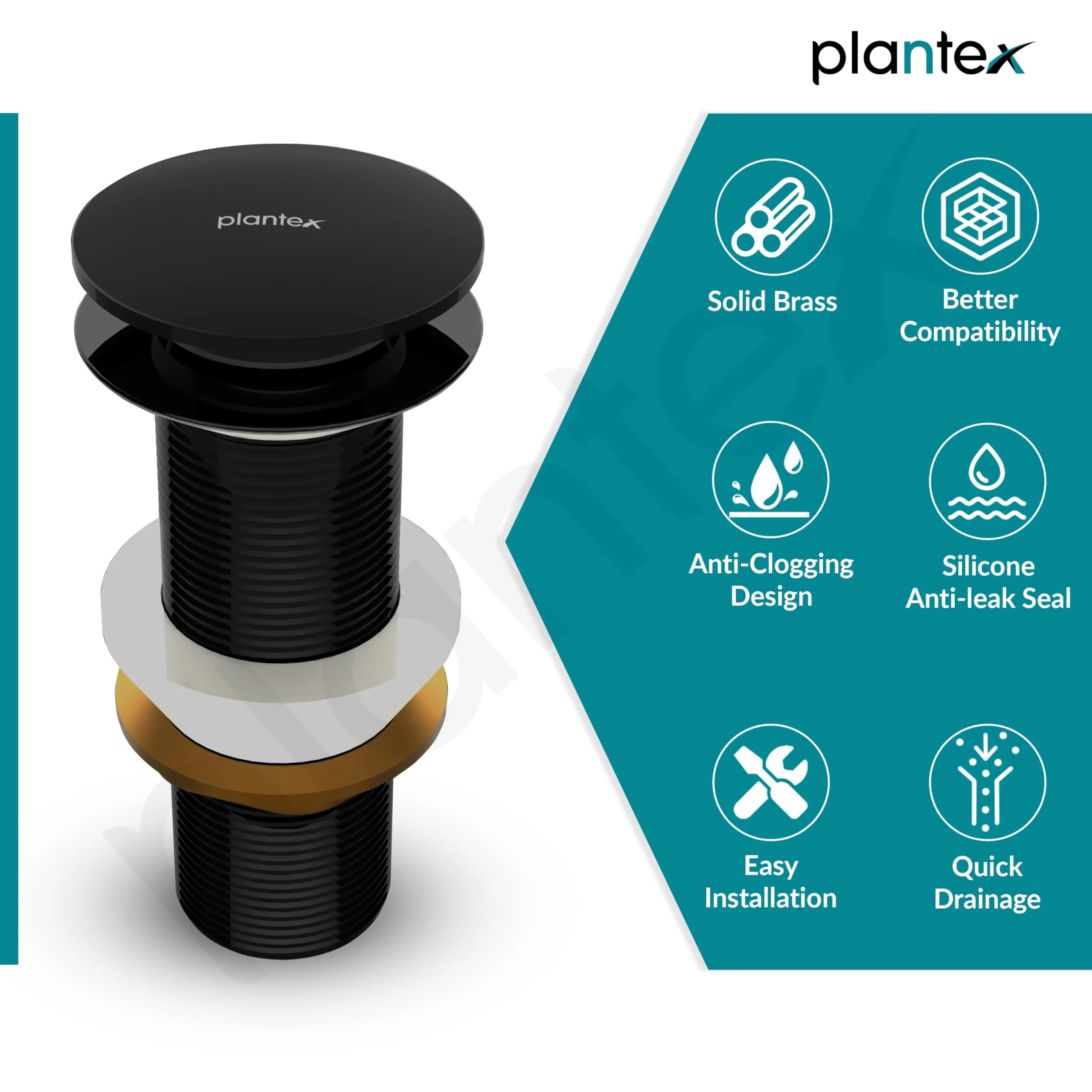 Plantex Waste Coupling for Wash Basin/Pure Brass 5 inch Drain Out let System Full Thread Pop up Coupling for Wash Basin/Wash Basin Accessories (Matt Black - Pack of 1) - Image 6