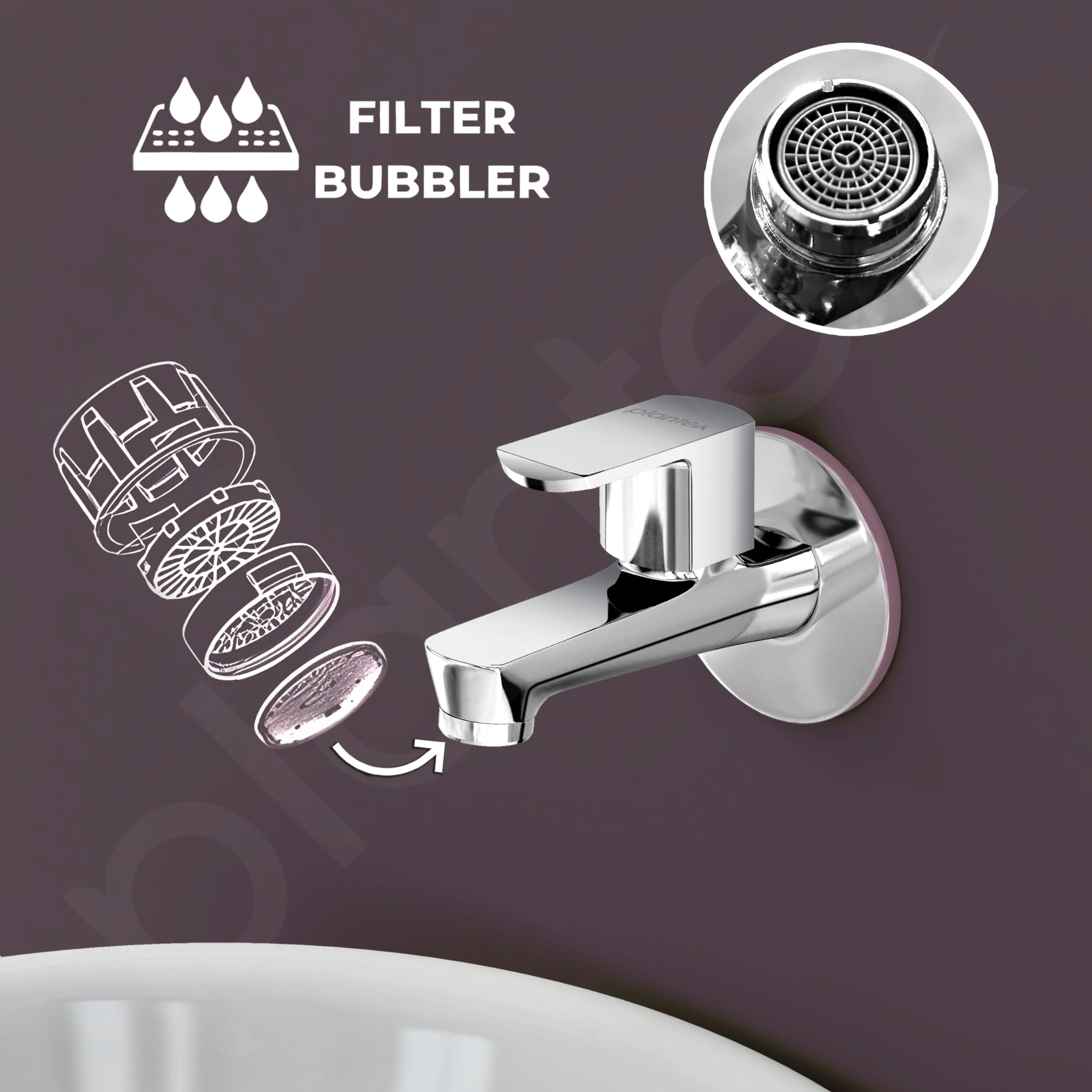 Plantex Water Tap for Bathroom with Water-Saving Tap/Wall Mount Bib Tap with Wall Flange and Teflon Tape/Basin Tap for Home (CRM-1281-Mirror Chrome Finish) - Image 3